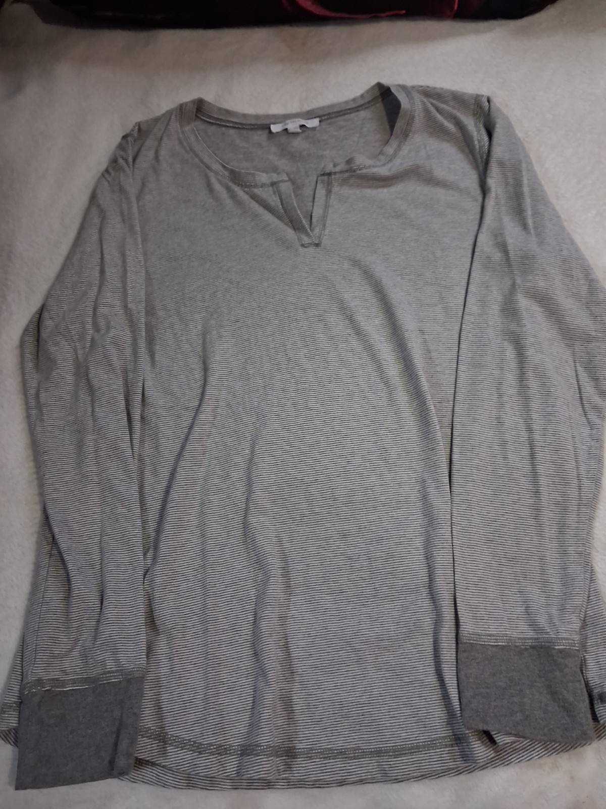 T by Talbots~Womens Striped, %100 Cotton, Spilt Round Neck, Relaxed Fit Size M