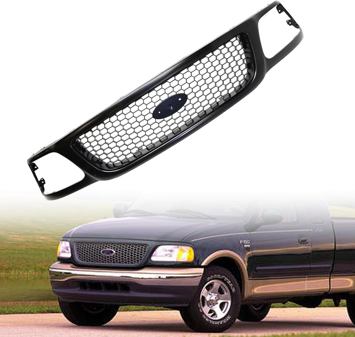 Grille Replacement for 1999-2004 Ford F-150 1999 F-250 Primed Honeycomb Insert