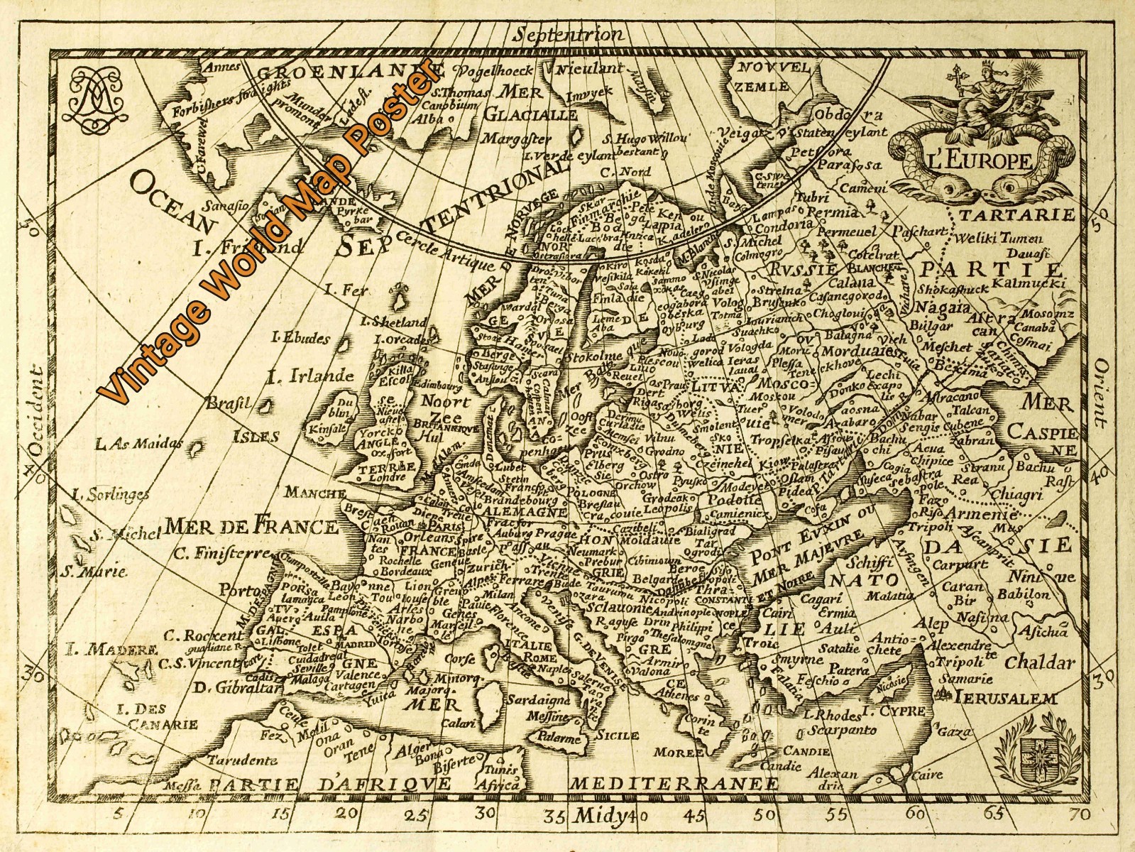 1650s Vintage World Map Old Europe English Channel Poster  24 x 32 Inch #T88