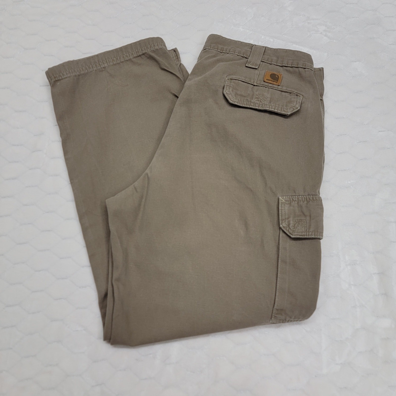 Carhartt B182 Cargo Work Pants Mens 38x32 Dungaree Fit Mushroom Canvas