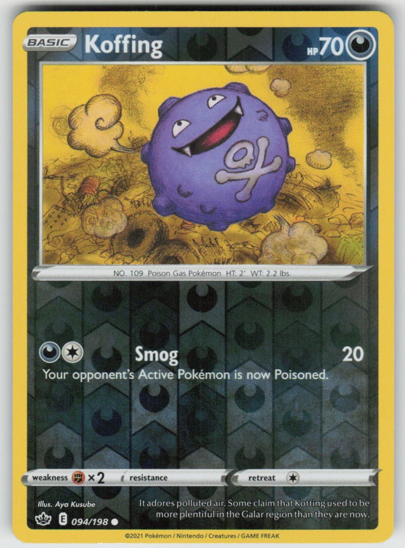 Koffing 094/198 Common Chilling Reign Pokemon Reverse Holo Near Mint Koffing 094/198 Common Chilling Reign Pokemon Reverse Holo Near Mint