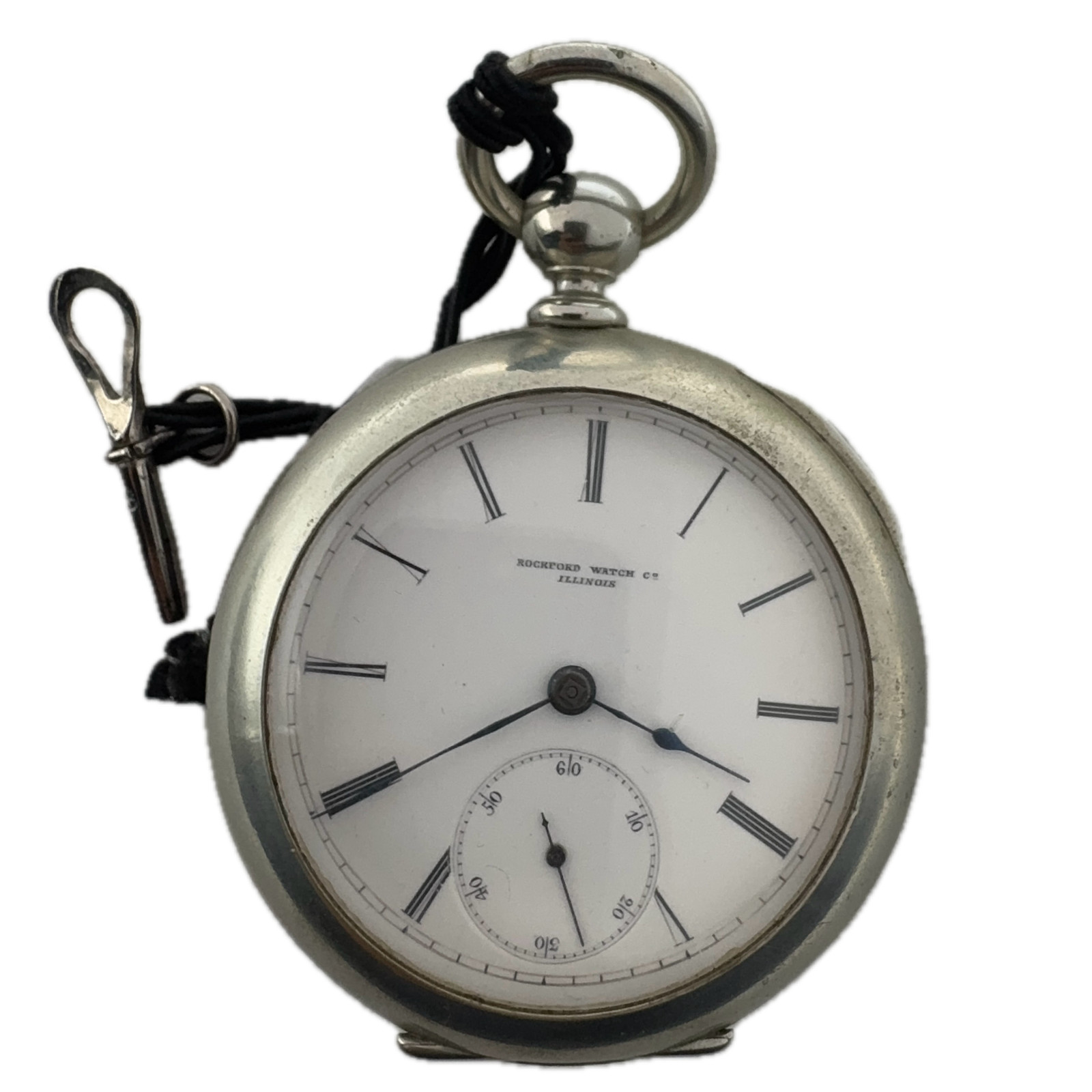 Vintage 18s 1877 Rockford Key Wind Pocket Watch 11 Jewels Silverine Low Serial Vintage 18s 1877 Rockford Key Wind Pocket Watch 11 Jewels Silverine Low Serial