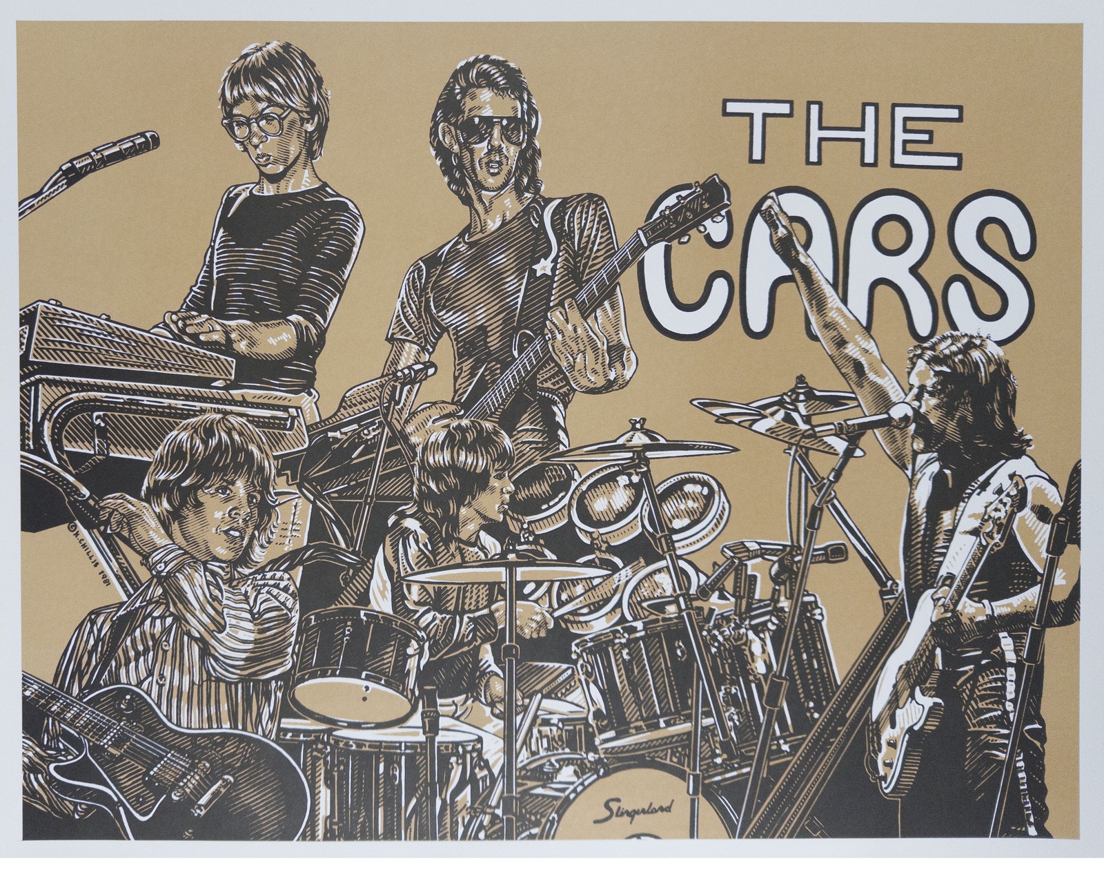 Pristine vintage The Cars lithograph by K. Chillis 1981 • MINT • RARE