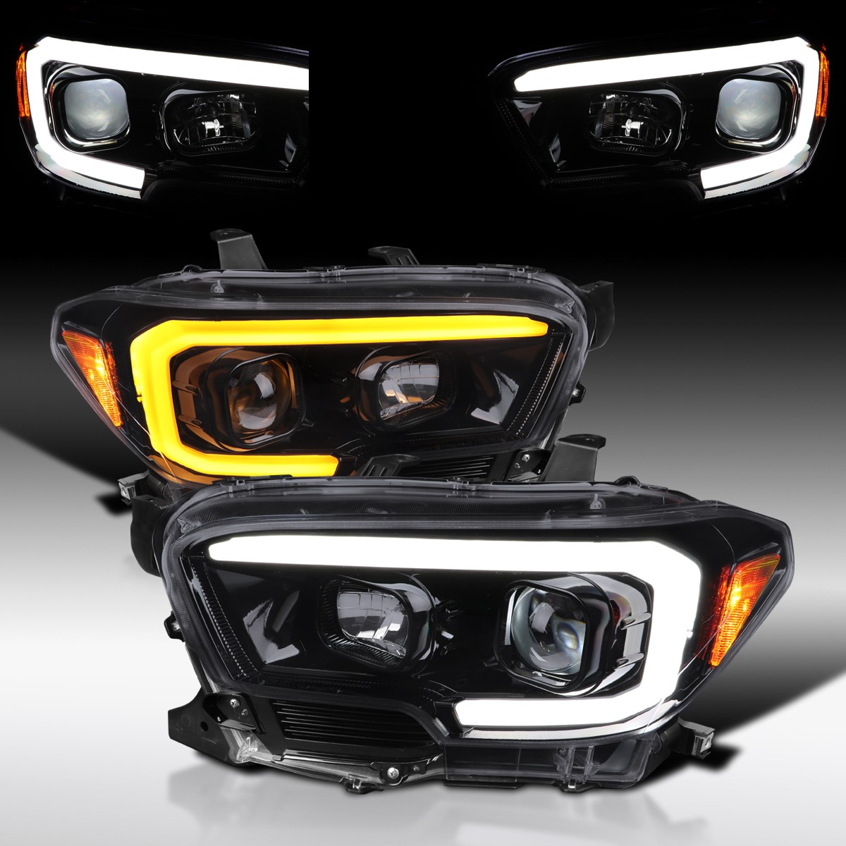 Smoke Fit 2016-2023 Toyota Tacoma Projector Headlights Lamps LED DRL Turn Signal
