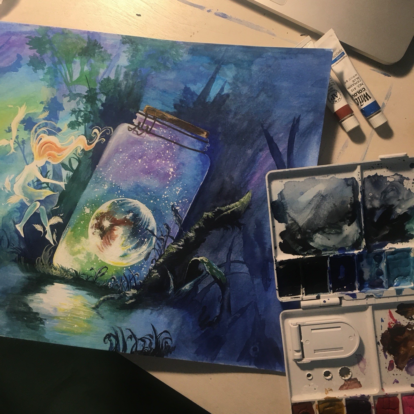 Original Watercolor Painting, Dreamy Landscape Art, 24x32cm, Handmade Fine Art