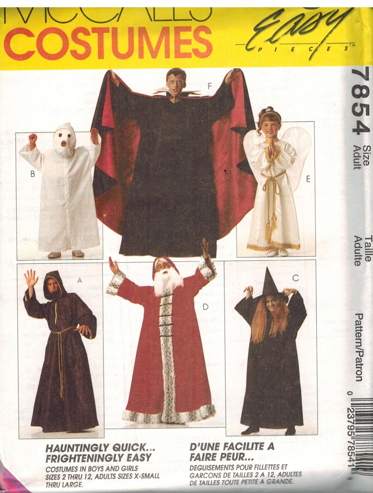 7854 UNCUT Vintage McCalls SEWING Pattern Halloween Costume Dracula Angel Ghost