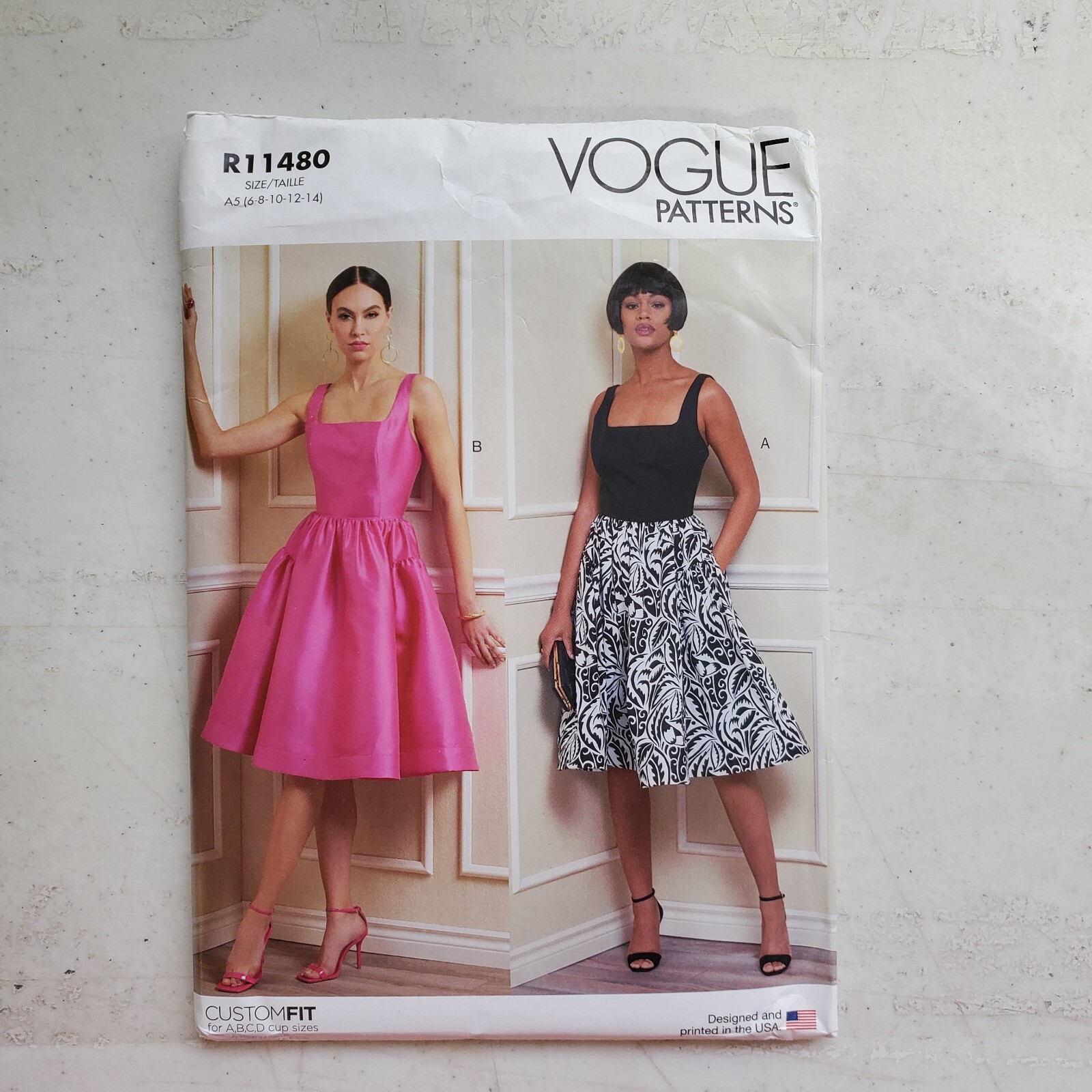 Vogue R11480 Dress Lined Fit Flare Square Neckline Back Zip Misses 6 - 14 UNCUT