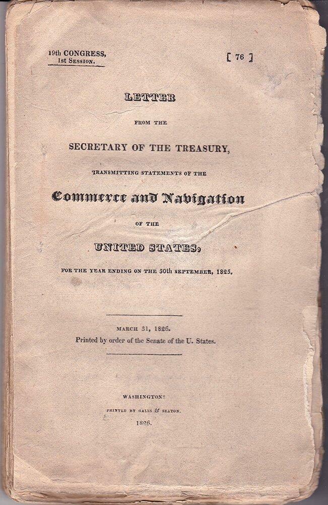 Original 1826 United States Commerce & Navigatrion Document Import/Export