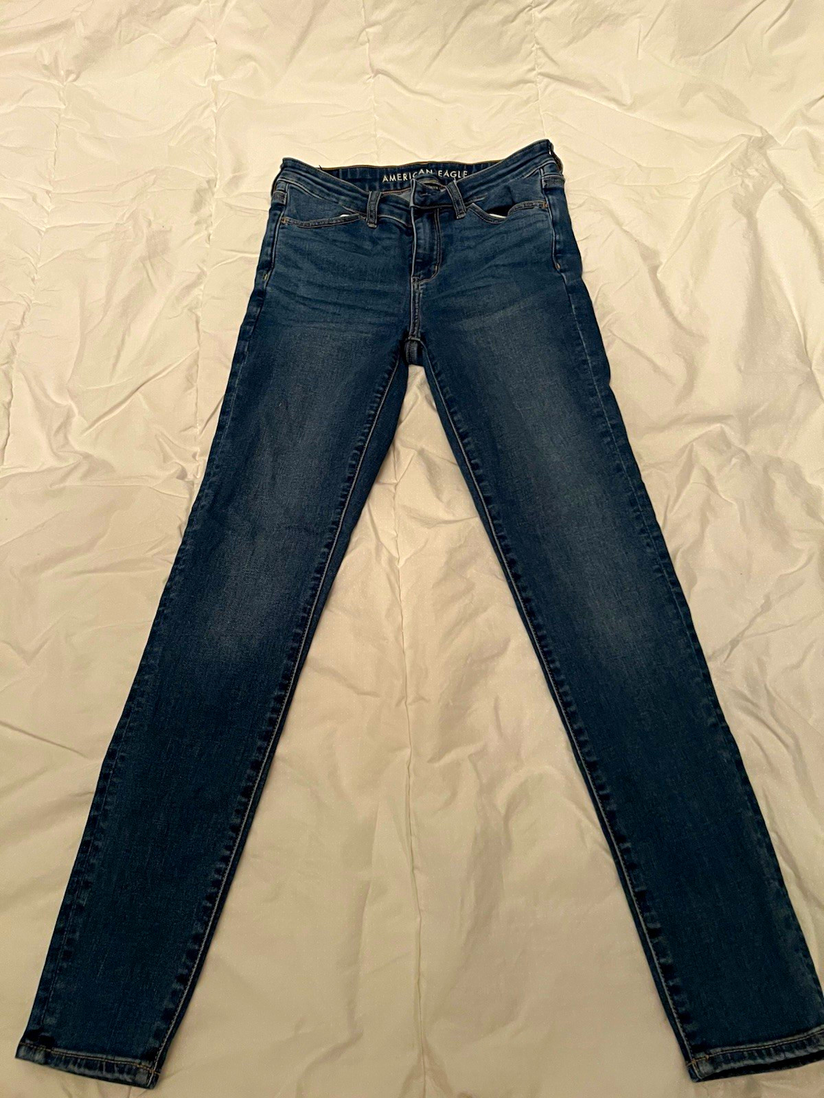American Eagle Blue Skinny Fit Stretch Denim Jeans Mid Rise Regular Size S
