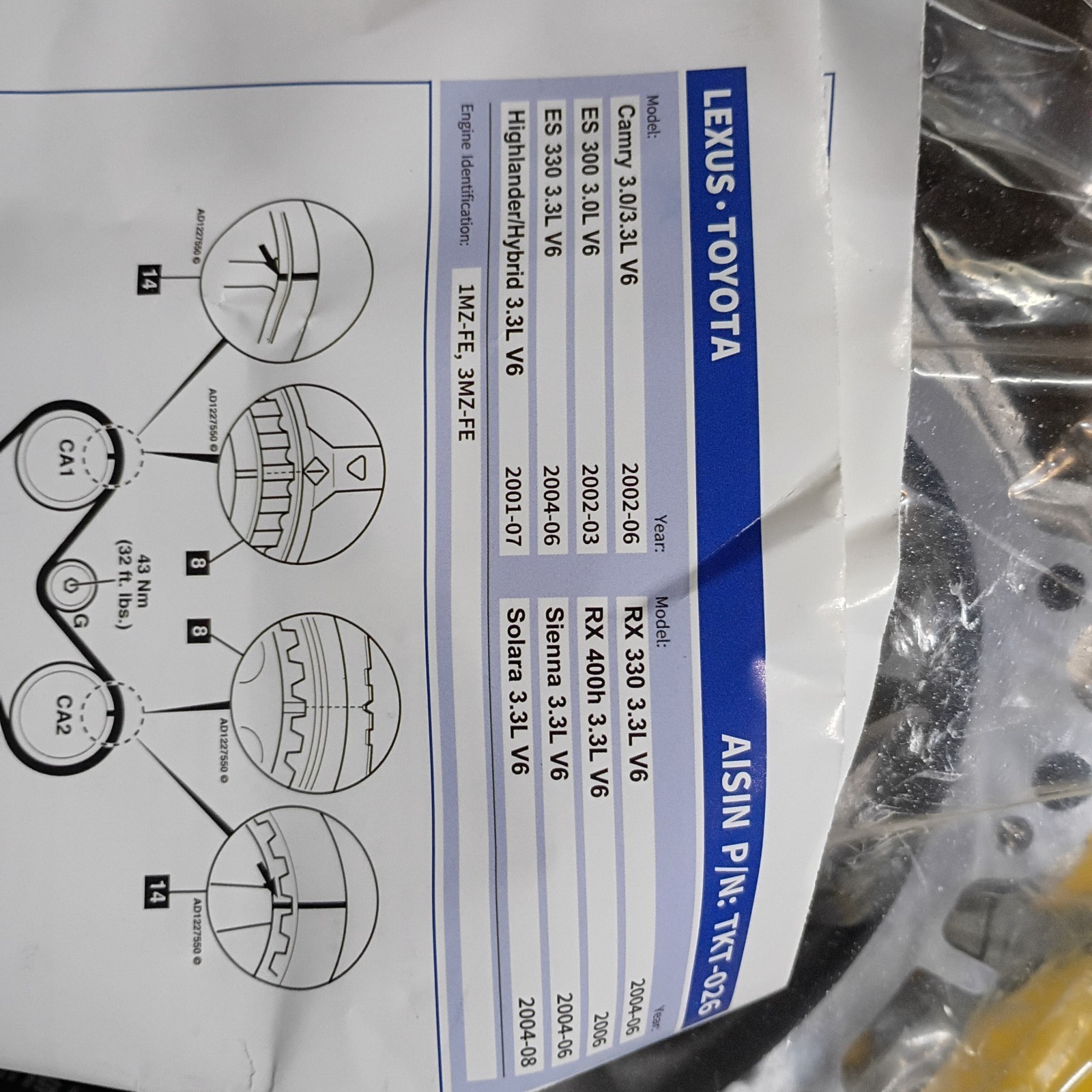 AISIN TKT-026 Engine Timing Belt Kit with Water Pump AISIN TKT-026 Engine Timing Belt Kit with Water Pump