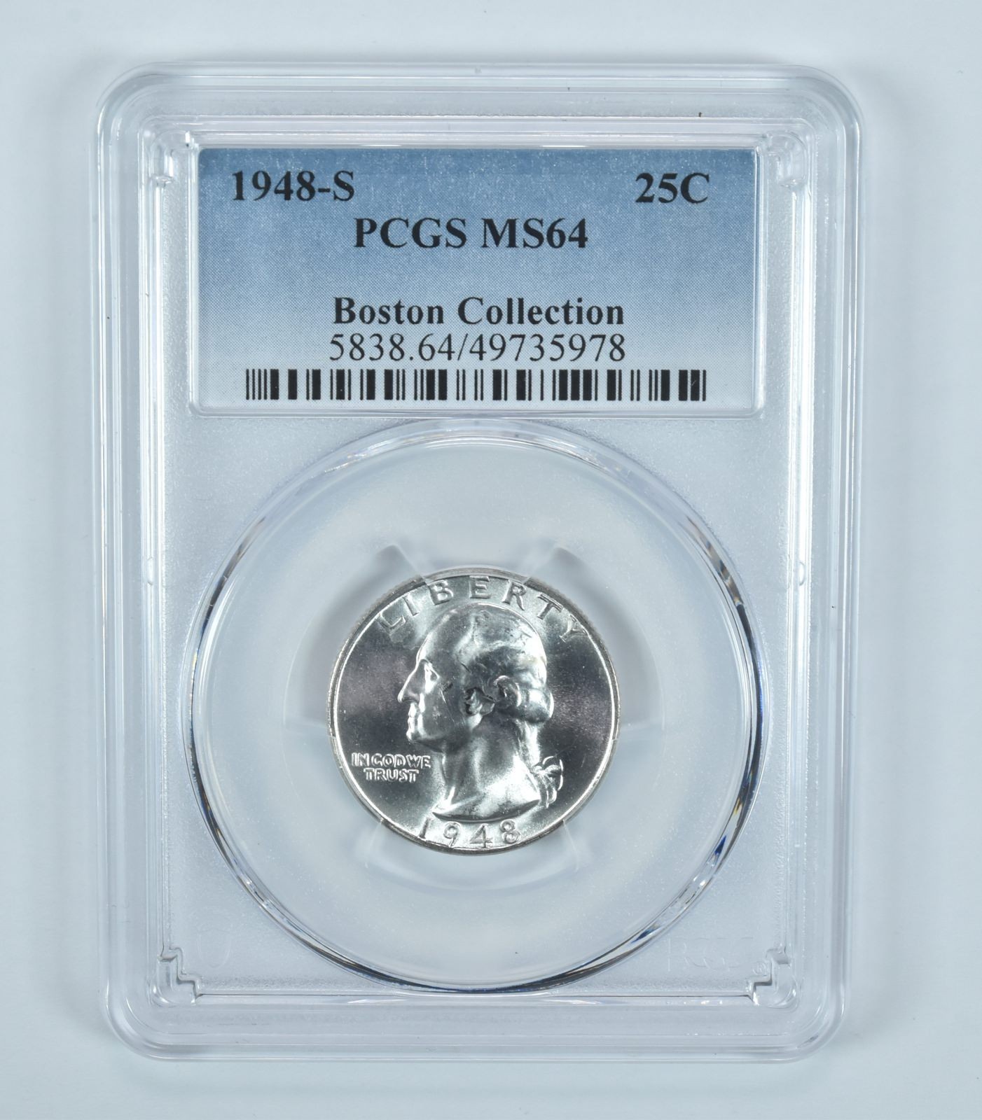 1948-S Washington Quarter Boston Collection MS64 PCGS Blue Label