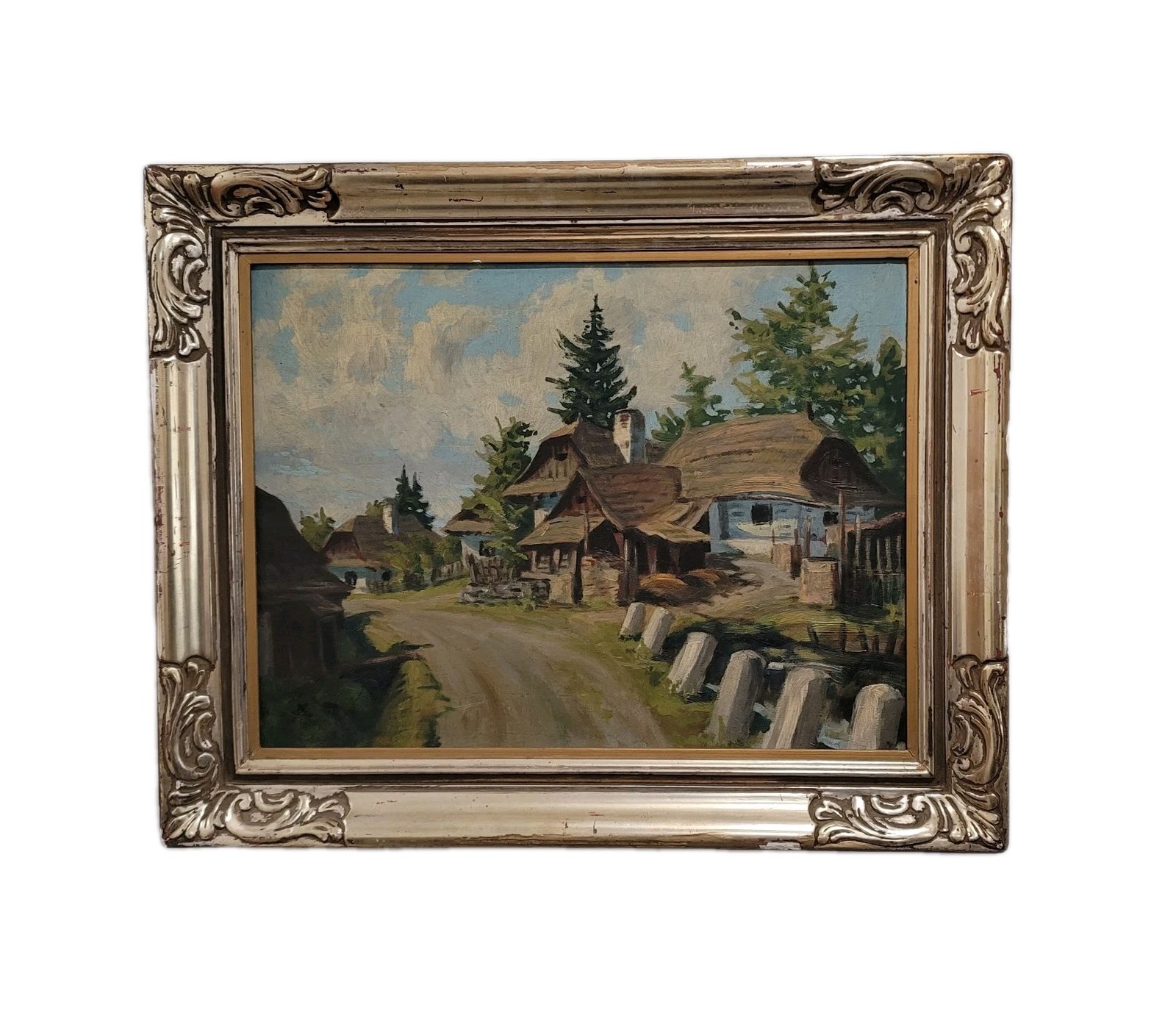 Antique Dutch Landscape Oil Painting On Canvas Framed