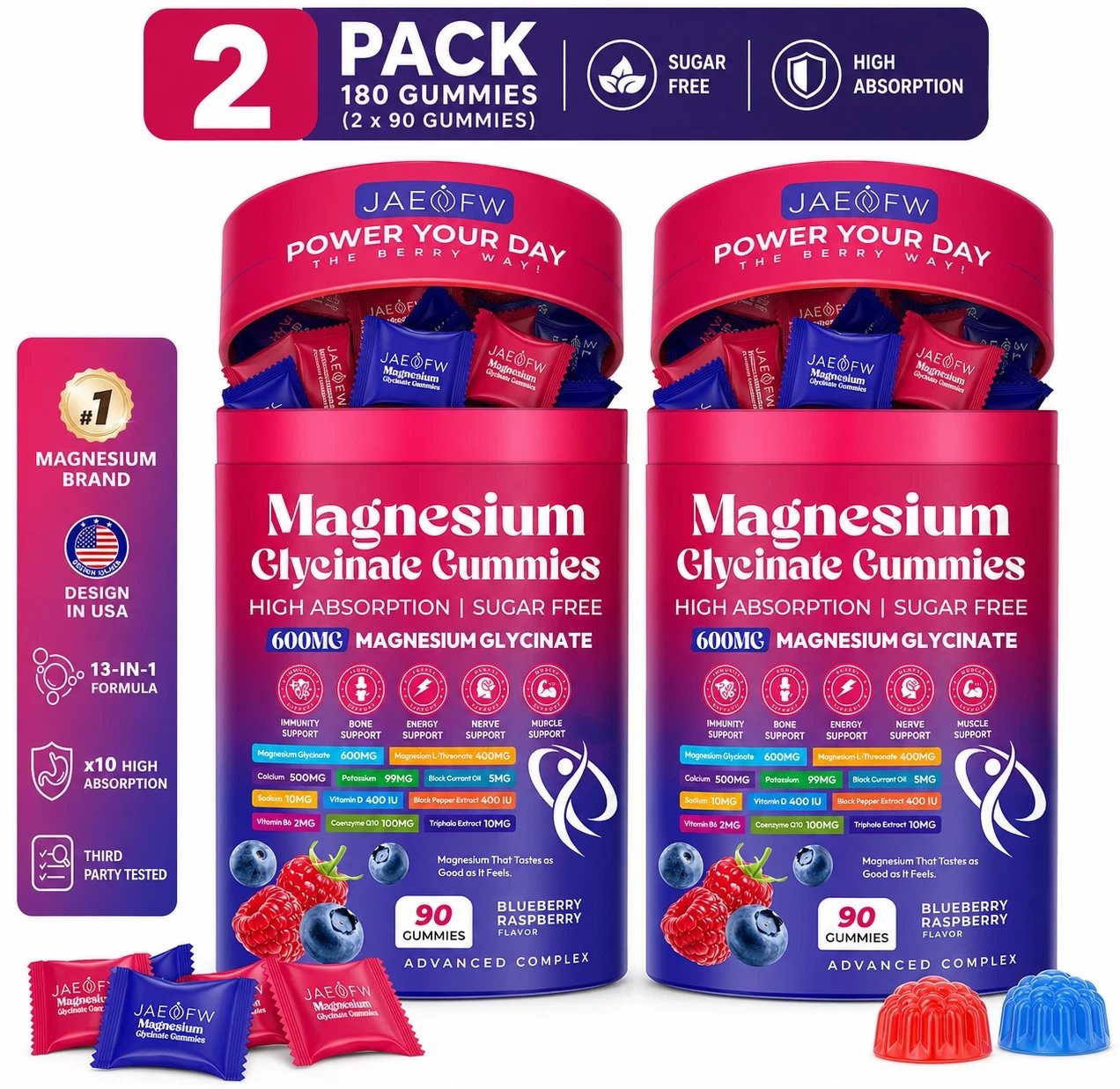 2 PACK Magnesium Glycinate Gummies 1000mg x2 High Absorption 90ct Ea EXP 01/2028 2 PACK Magnesium Glycinate Gummies 1000mg x2 High Absorption 90ct Ea EXP 01/2028