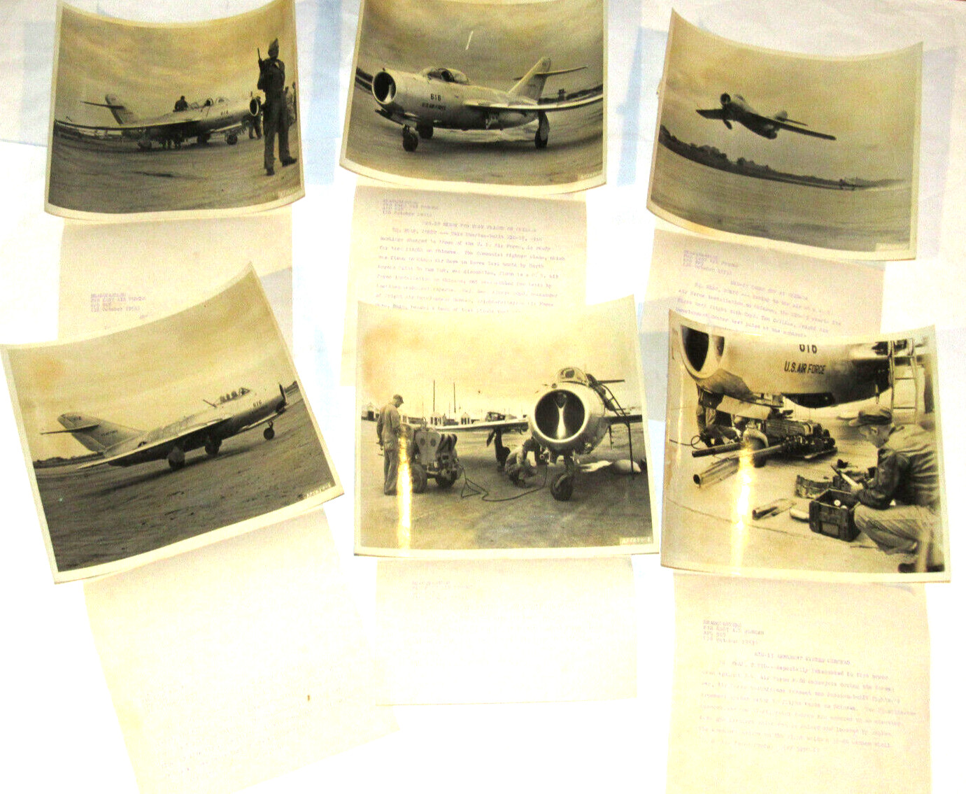 6 VTG 1953 USAF PHOTOS RUSSIAN MIG-15 TESTED BY CHUCK YEAGER ON OKINAWA,JAPAN
