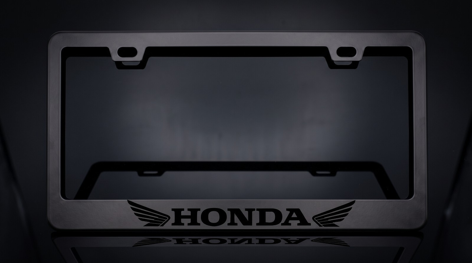 Black on Black Honda Wings Vintage Premium Stainless-Steel License Plate Frame Black on Black Honda Wings Vintage Premium Stainless-Steel License Plate Frame