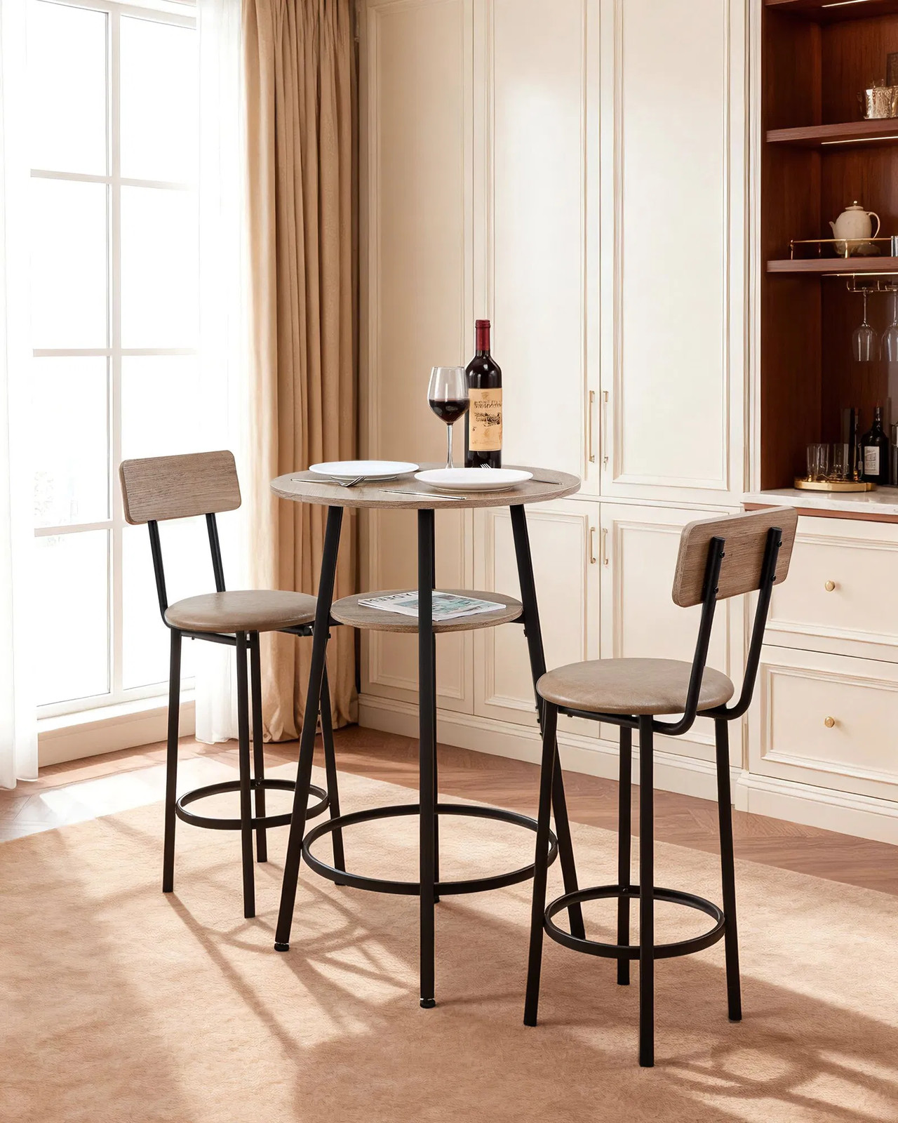 Vevor 3-Pc Round Bar Table Set with 2 Stools, Light Gray & Black