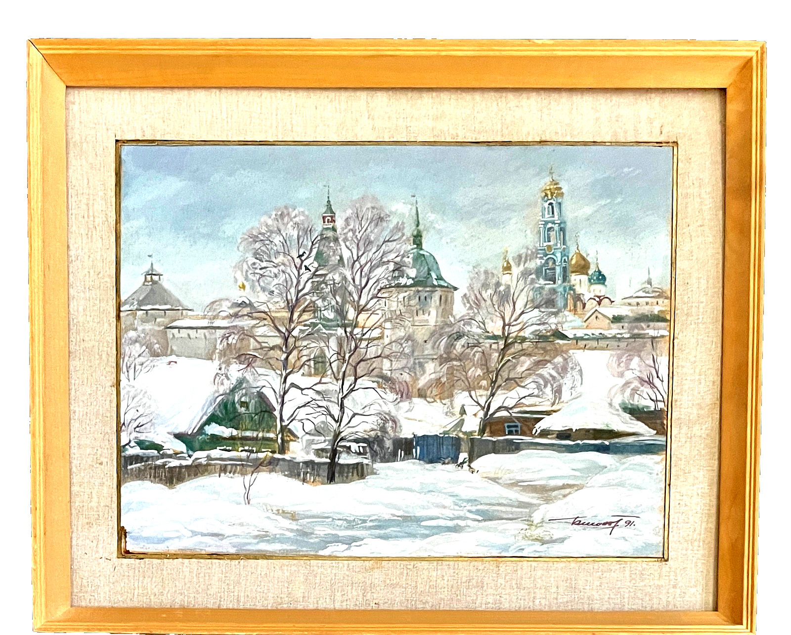 Original Signed MIKHAIL FEDOROVICH PETROV Painting Trinity St Sergius Russia