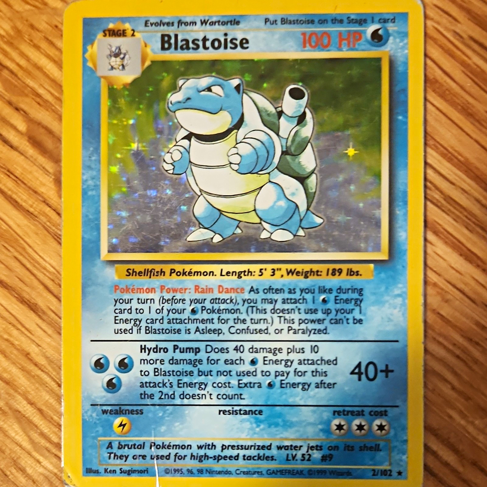 Blastoise 2/102 Base Set Holo Rare 1999 Pokémon TCG Card English HP 100