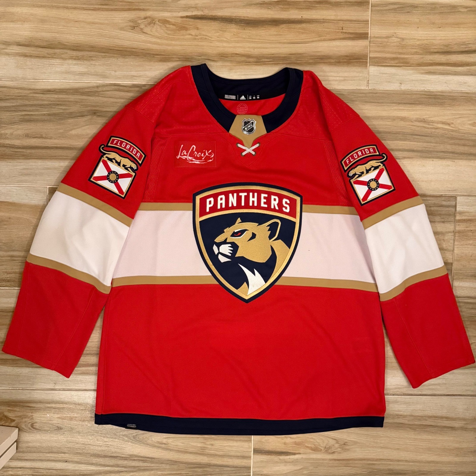 Adidas Florida Panthers NHL Jersey Red Primegreen LaCroix Patch Size 56 GT5635 Adidas Florida Panthers NHL Jersey Red Primegreen LaCroix Patch Size 56 GT5635