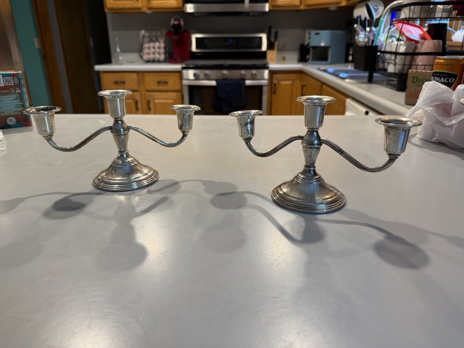 Pair Gorham Sterling Silver Weighted 3-Light Candelabra #216 9” Candle Holders