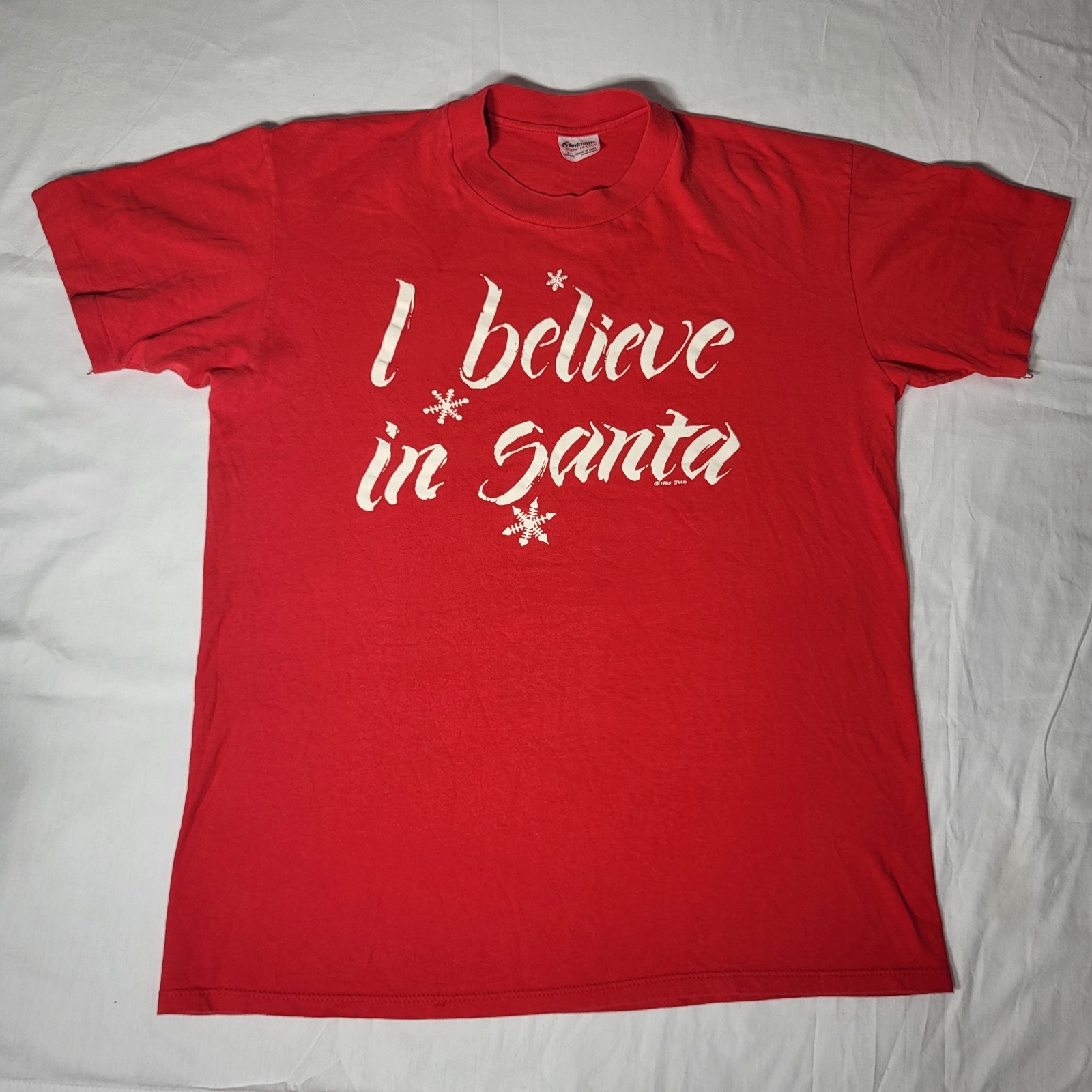 VTG 1985 I Believe In Santa Christmas T-Shirt Large Stedman Blank Single Stitch