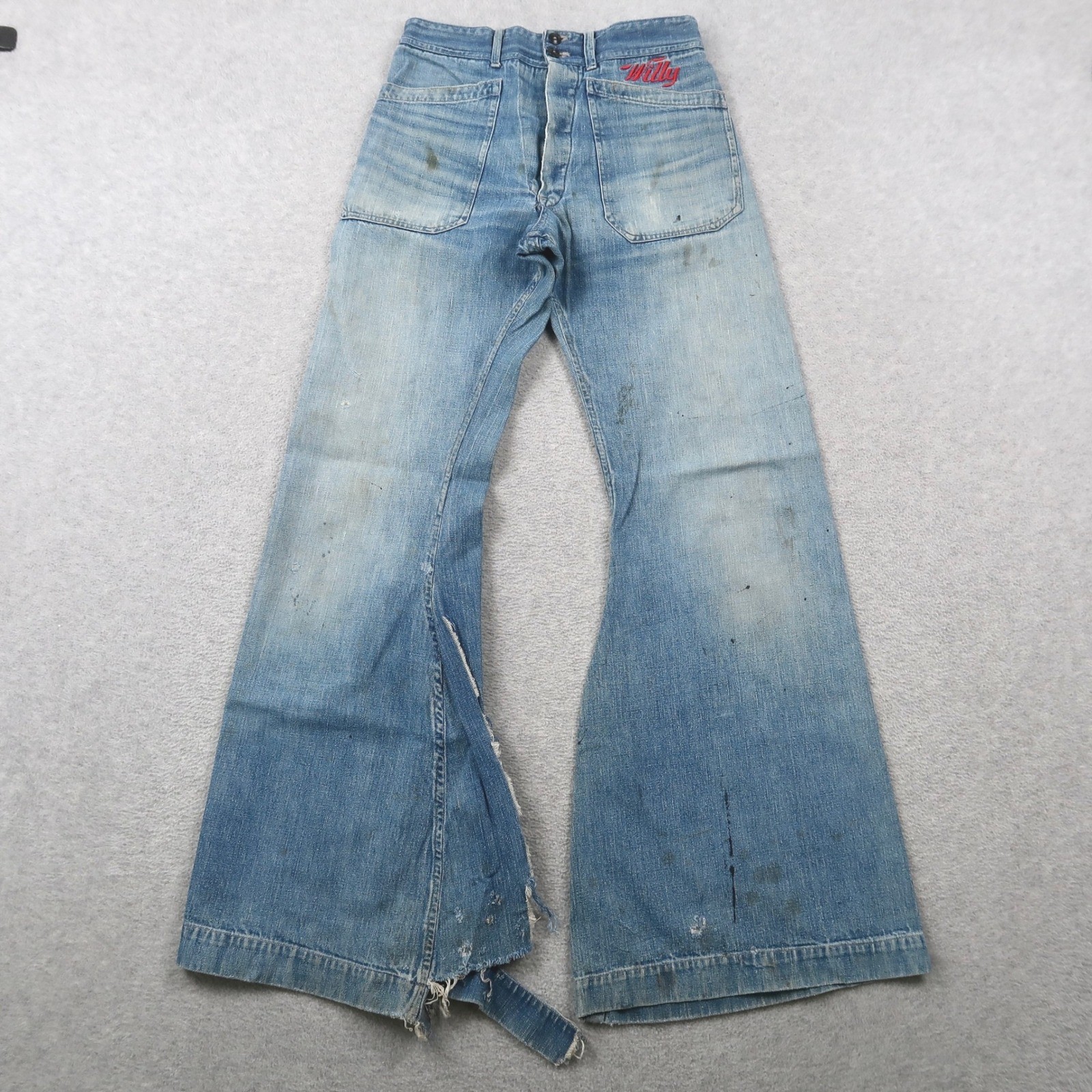 Vintage 40s Seafarer Bell Bottom 24.5x29 Jeans Light Wash Distressed Flare
