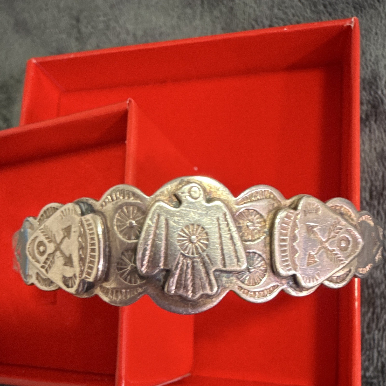 Vintage Native American US Stamped Silver Cuff Bracelet Thunderbird Vintage Native American US Stamped Silver Cuff Bracelet Thunderbird