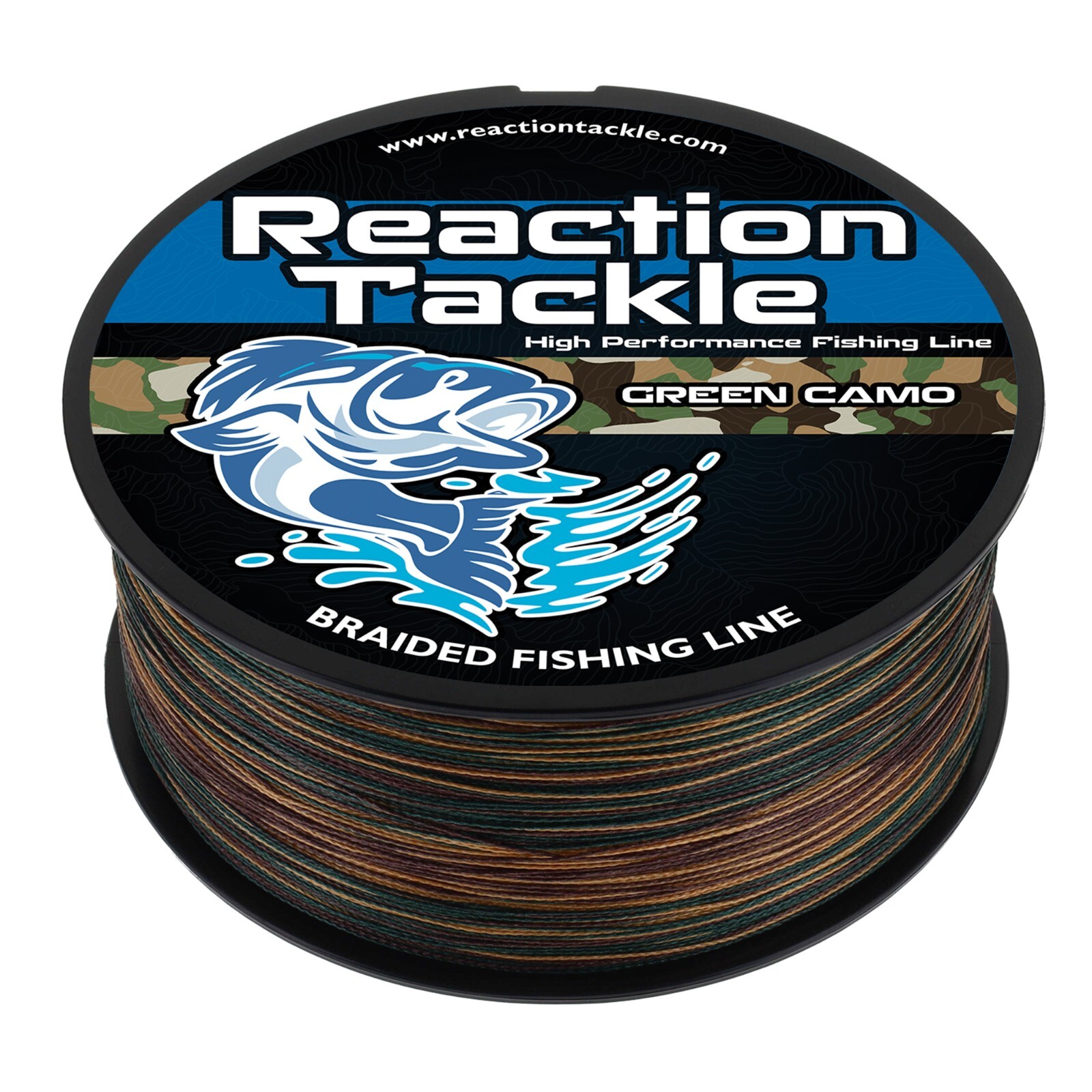 Reaction Tackle Braided Fishing Line Green Camo 4 and 8 Strand PE Braid Reaction Tackle Braided Fishing Line Green Camo 4 and 8 Strand PE Braid