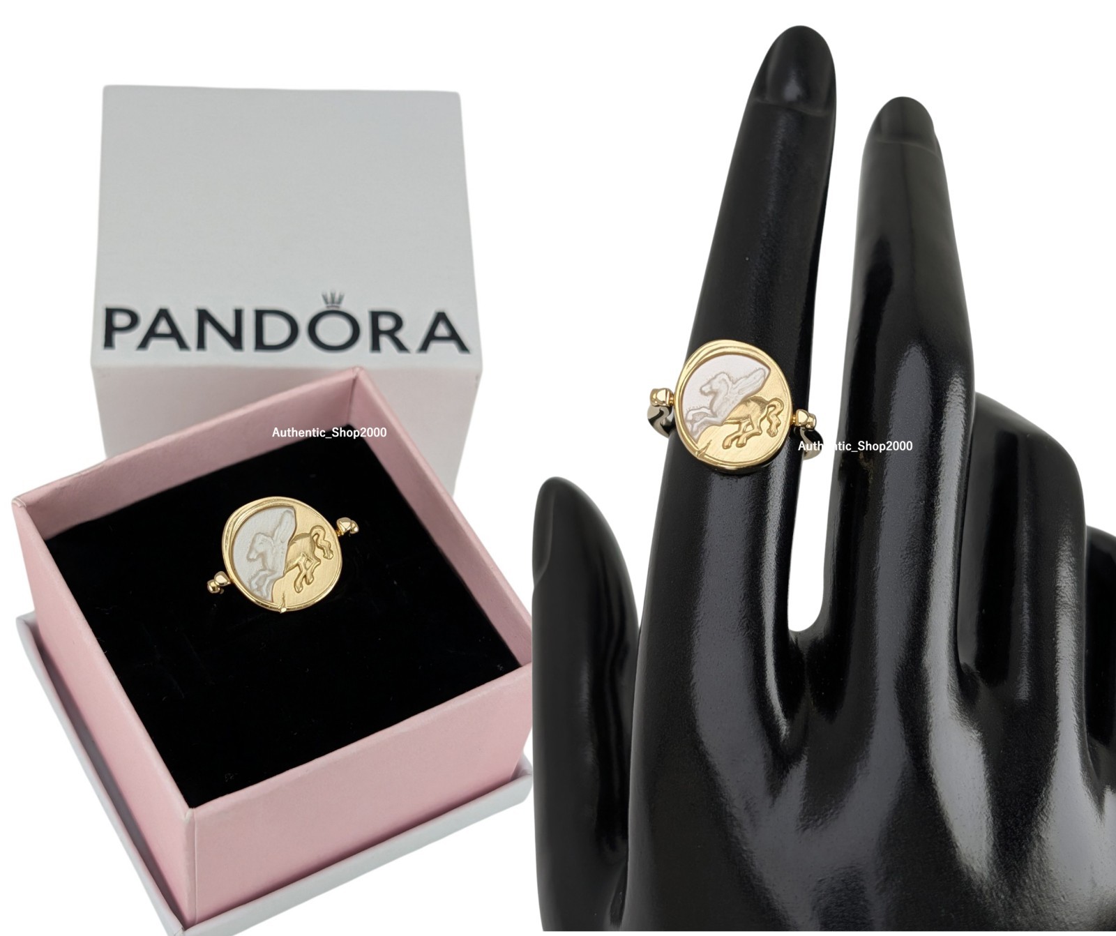 164812C01 100% Genuine PANDORA Ex animo Pegasus Reversible Medallion Ring New