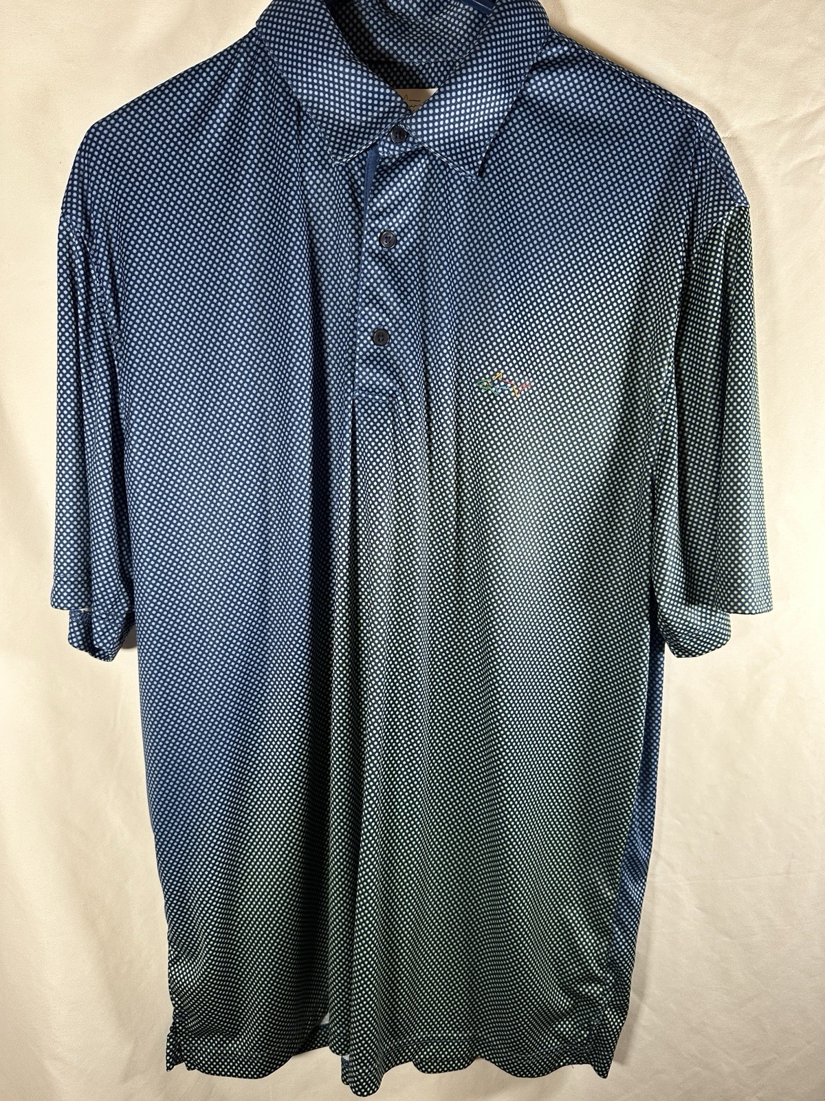 Greg Norman Play Dry Men\'s XL Blue Polka Dot Short Sleeve Collared Polo Greg Norman Play Dry Men\'s XL Blue Polka Dot Short Sleeve Collared Polo