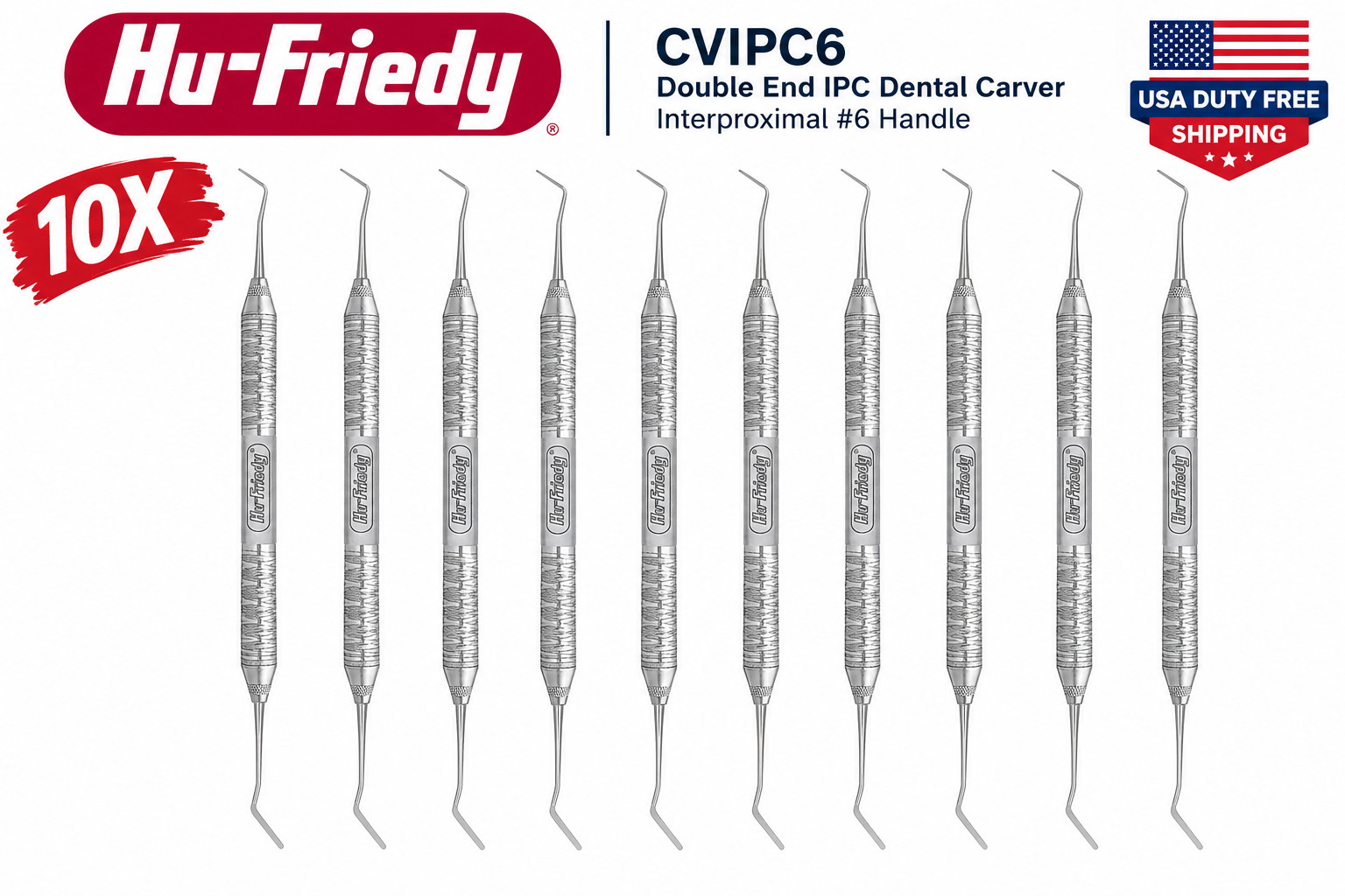 10X Hu-Friedy CVIPC6 Double End IPC Dental Carver Interproximal #6 Handle