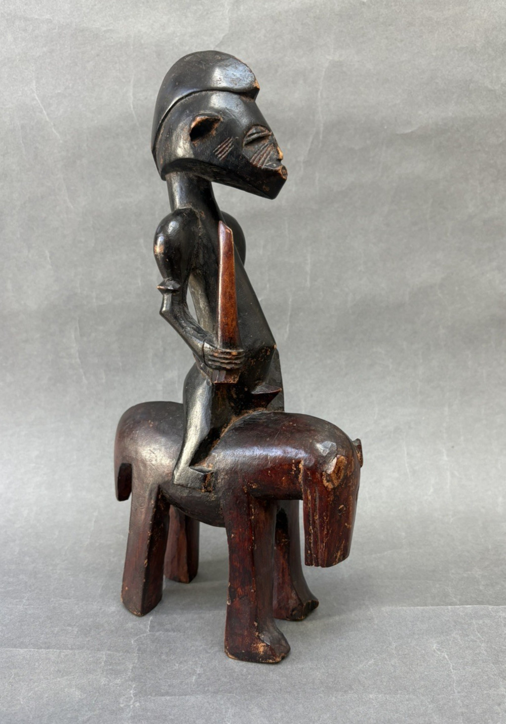 NICE QUALITY WEST AFRICAN TRIBAL ART CARVED WOODEN SENUFO FIGURE ON HORSE BACK NICE QUALITY WEST AFRICAN TRIBAL ART CARVED WOODEN SENUFO FIGURE ON HORSE BACK