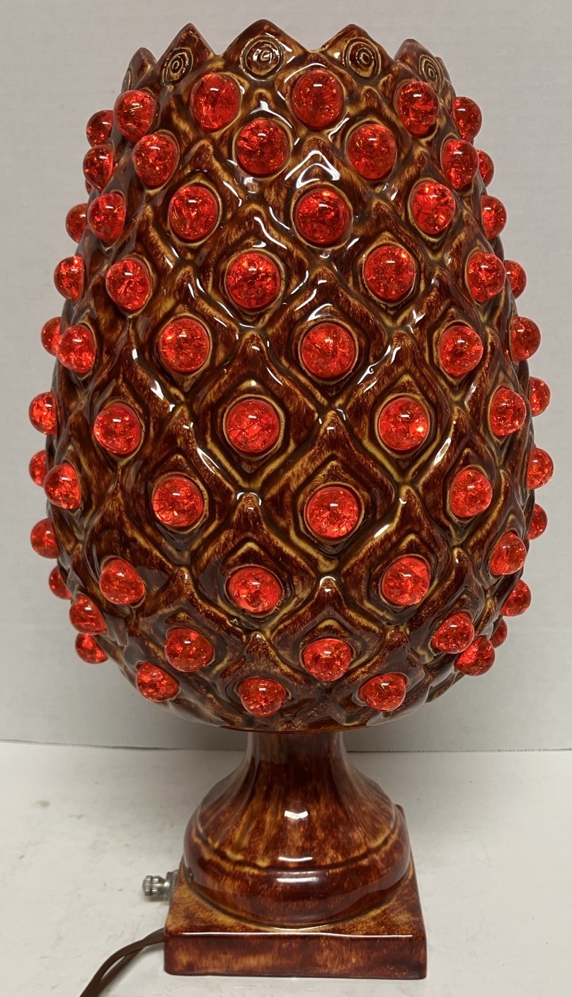 1960s Mid-Century Ceramic Pineapple Table Lamp w/Orange Color Marbles Vtg MCM 1960s Mid-Century Ceramic Pineapple Table Lamp w/Orange Color Marbles Vtg MCM