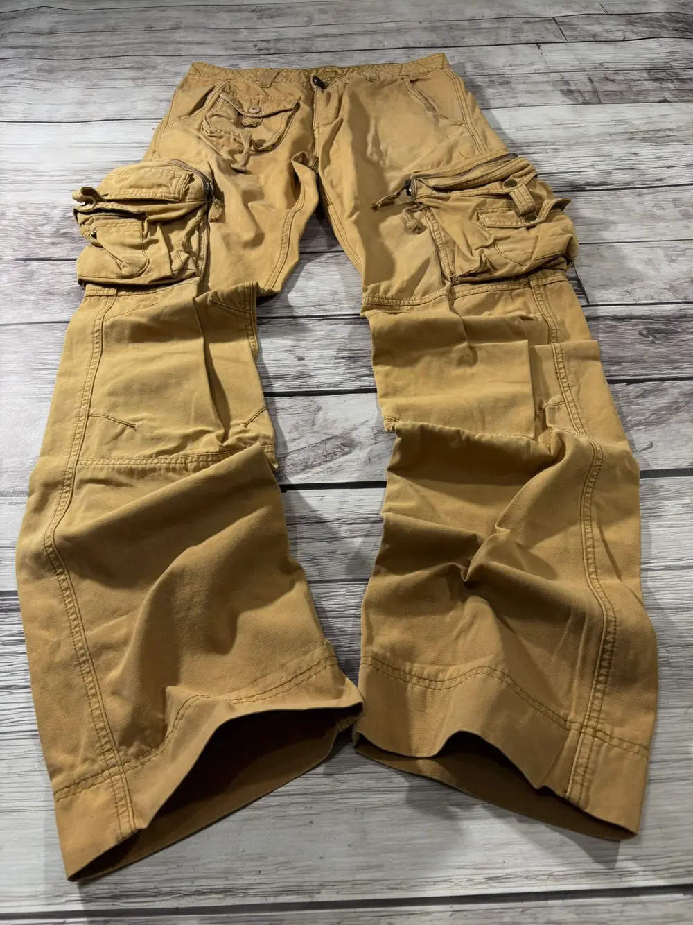 Vintage Y2K Cargo Pants Beige Multi Pocket Utility Parachute Baggy Streetwear 20