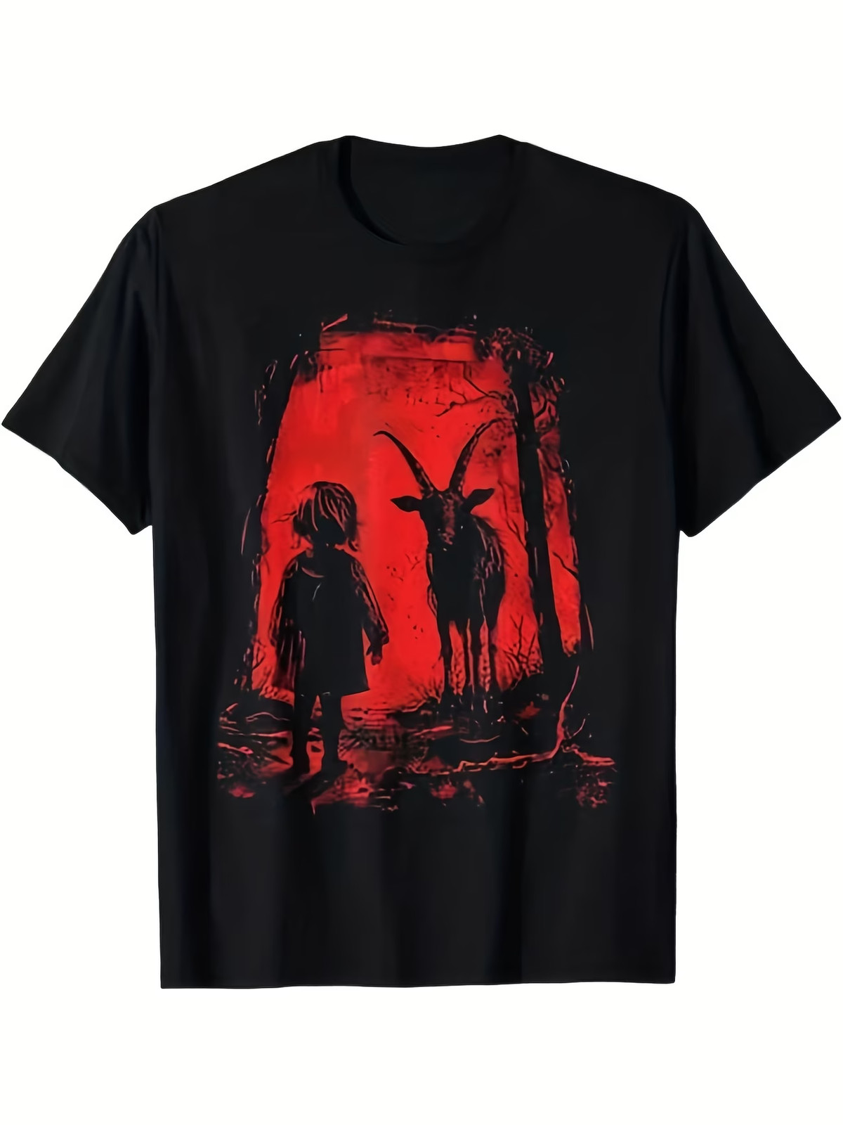Men\'s Gothic 666 Satanic Goat Graphic T-Shirt - Black Demonic Print Cotton Stree Men\'s Gothic 666 Satanic Goat Graphic T-Shirt - Black Demonic Print Cotton Stree