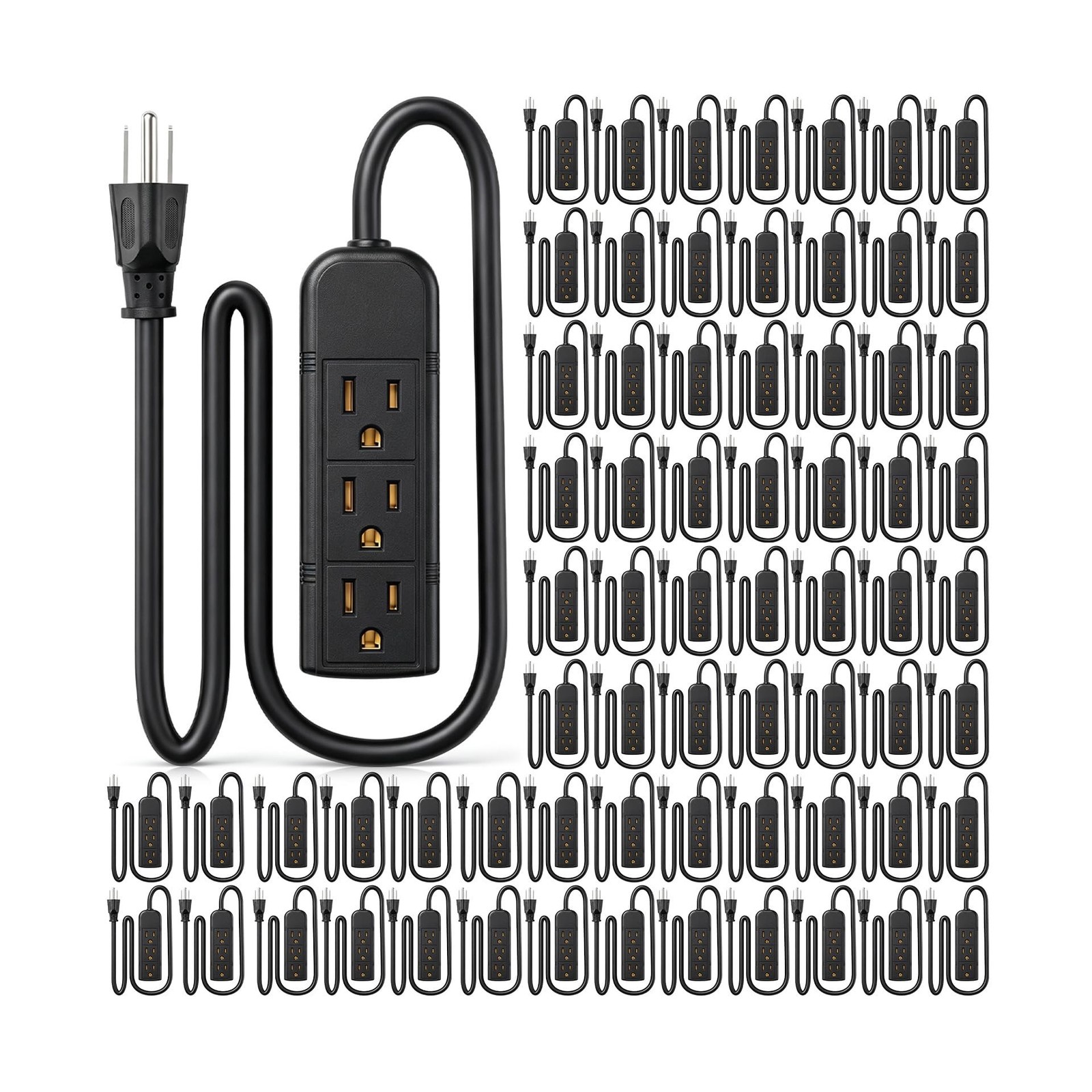 Copkim 36 Pack 3 Outlet Power Strip Flat Plug Extension Cord, 1 ft, Black Copkim 36 Pack 3 Outlet Power Strip Flat Plug Extension Cord, 1 ft, Black