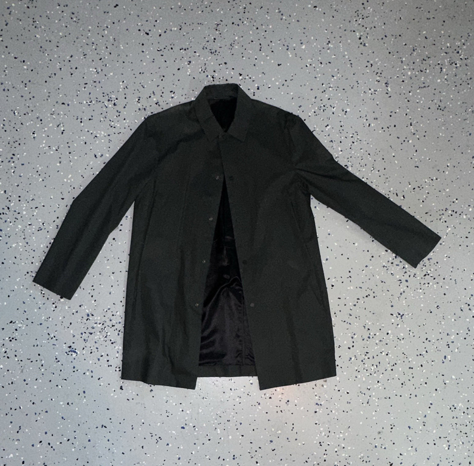 COS Men\'s Dark Green Black Long Overcoat Button-Front Lined Regular Fit Size L COS Men\'s Dark Green Black Long Overcoat Button-Front Lined Regular Fit Size L