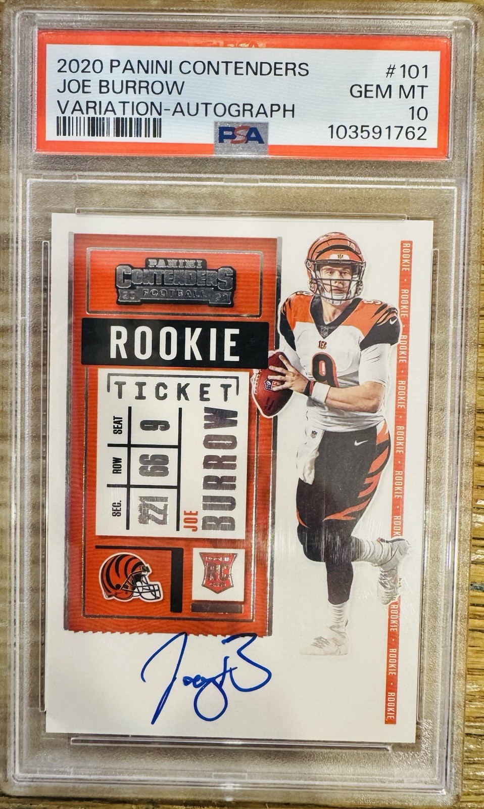 2020 Panini Contenders Joe Burrow Variation Rookie Ticket Auto #101 PSA 10 2020 Panini Contenders Joe Burrow Variation Rookie Ticket Auto #101 PSA 10
