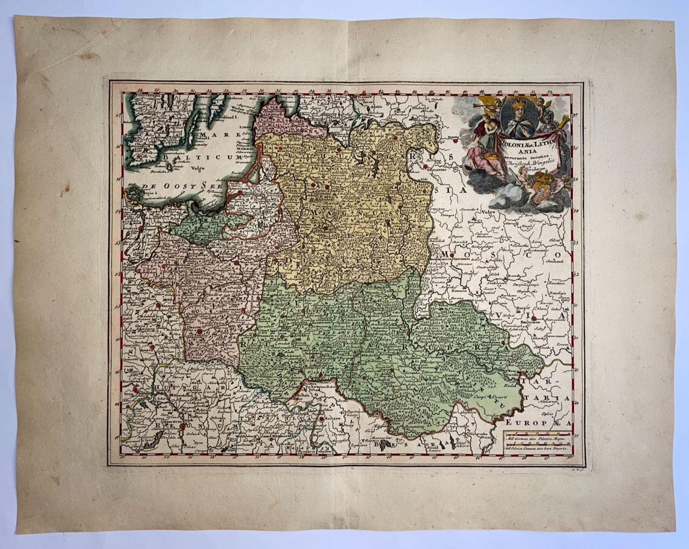POLAND LITHUANIA 1718 CHRISTOPHER WEIGEL LARGE UNUSUAL ANTIQUE MAP