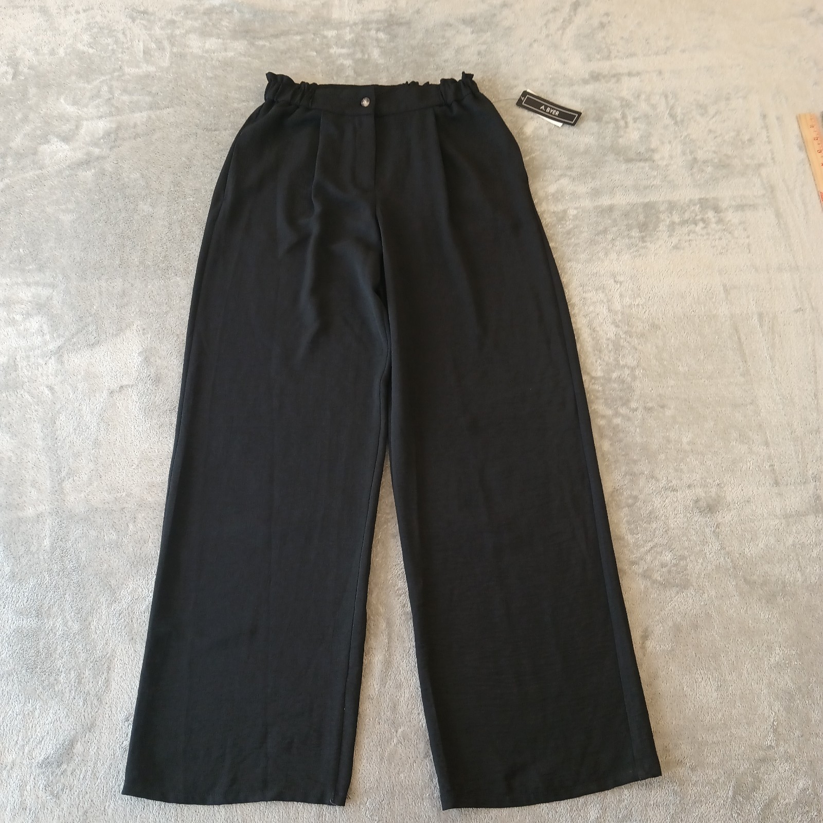 A Byer Dress Pants Womens Large Black Lightweight Pleated Elastic Waist New