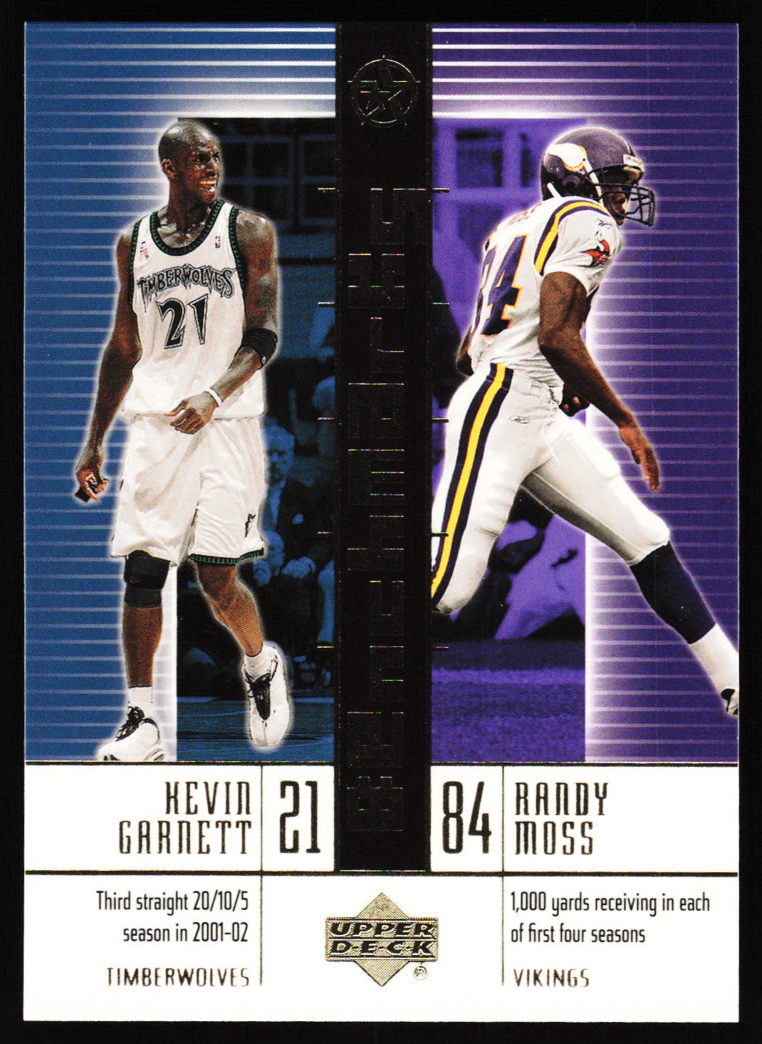 2002-03 UD SuperStars #B7 Kevin Garnett / Randy Moss Benchmarks 2002-03 UD SuperStars #B7 Kevin Garnett / Randy Moss Benchmarks