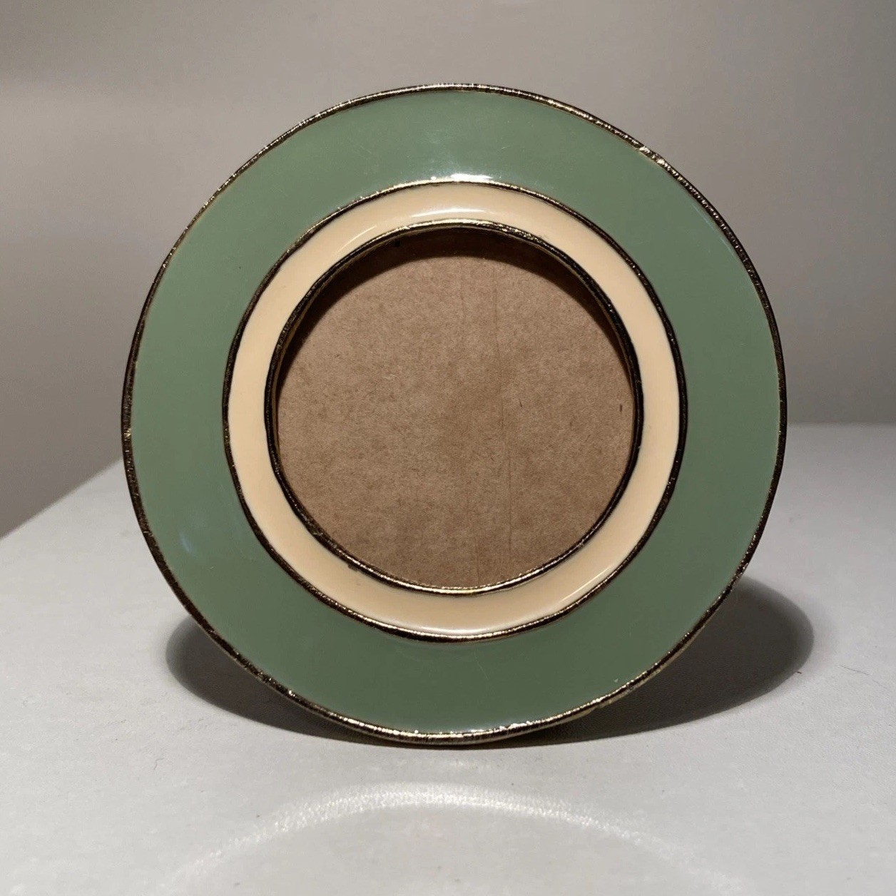 Vintage Miniature Picture Photo Frame Enamel On Brass,Celedon Green,Round 4in Vintage Miniature Picture Photo Frame Enamel On Brass,Celedon Green,Round 4in