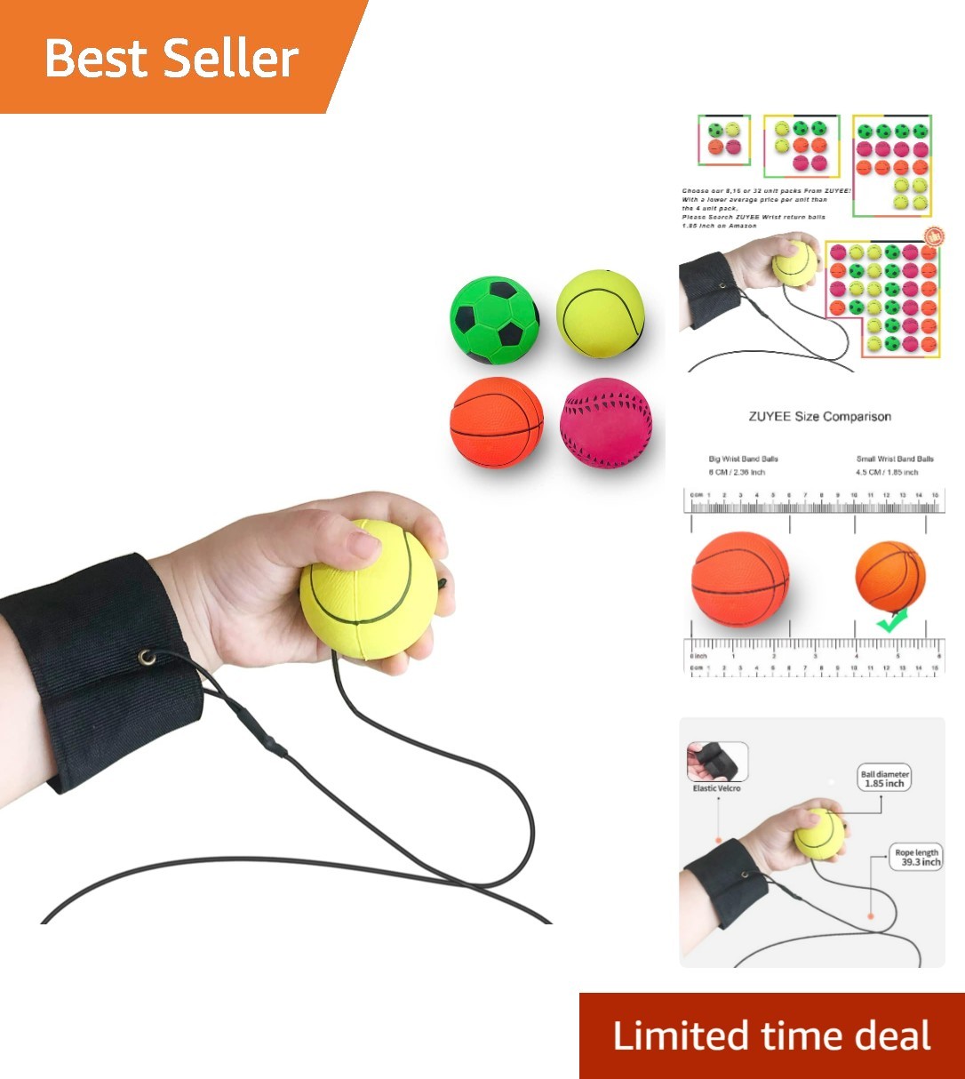 4/8/16/32 Pack Wrist Return Ball 1.85 Inch Sports Wrist Balls On A String Rub... 4/8/16/32 Pack Wrist Return Ball 1.85 Inch Sports Wrist Balls On A String Rub...