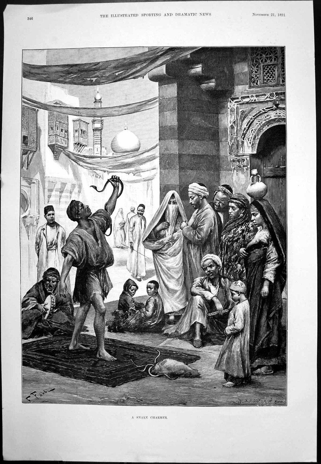 Old Print A Snake Charmer F Fabbi South Essex Coursing Meet Rainham 1891 19th Old Print A Snake Charmer F Fabbi South Essex Coursing Meet Rainham 1891 19th
