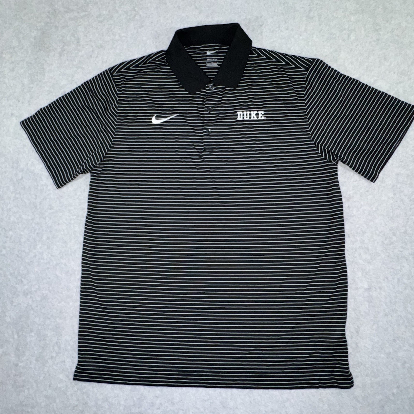 Nike Duke Blue Devils Polo Shirt Large Black Striped Dri Fit Performance Golf Nike Duke Blue Devils Polo Shirt Large Black Striped Dri Fit Performance Golf
