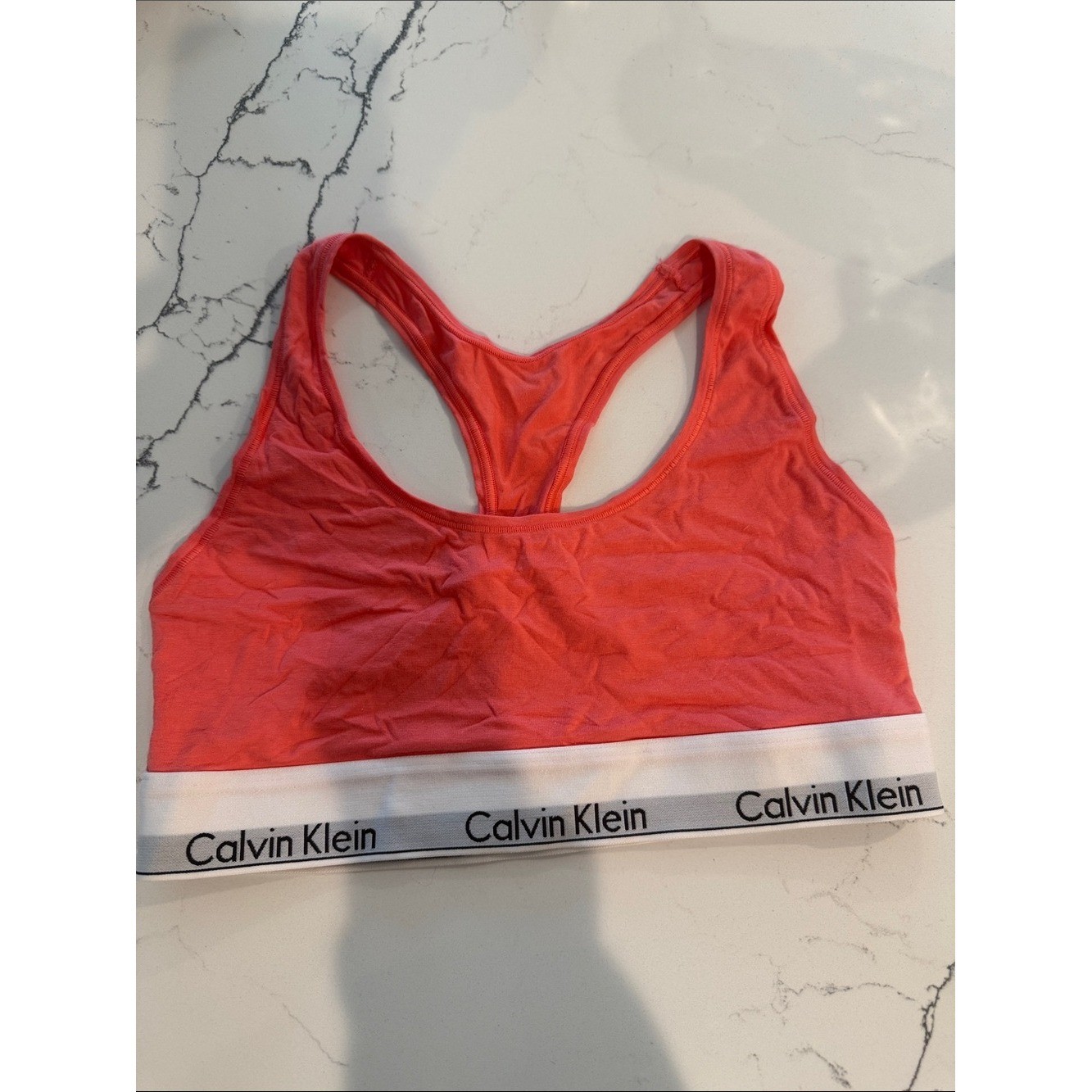 Calvin Klein Coral Racerback Bralette with White Logo Band Calvin Klein Coral Racerback Bralette with White Logo Band