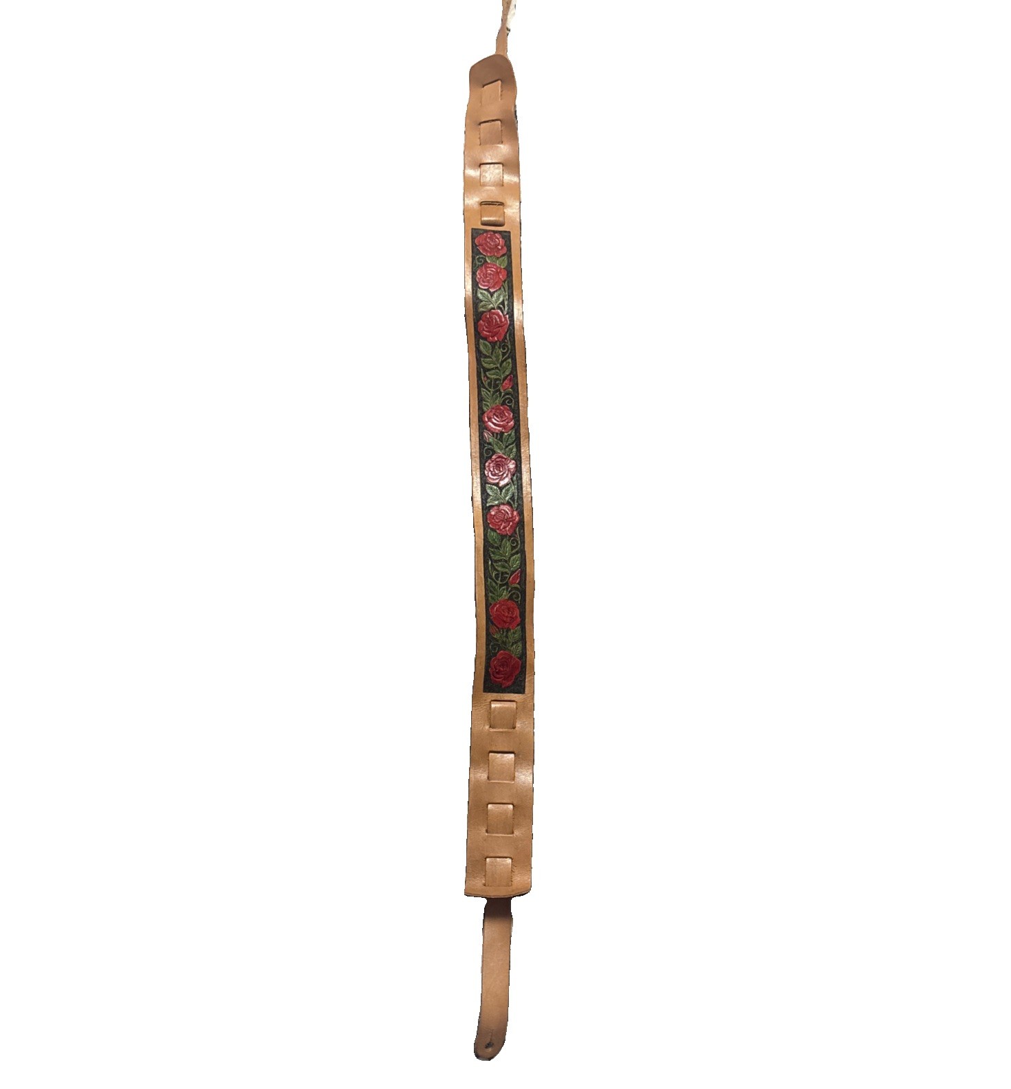 Vintage 70s Brown Leather Rose Guitar Strap Made In USA Brand Unknown Vintage 70s Brown Leather Rose Guitar Strap Made In USA Brand Unknown