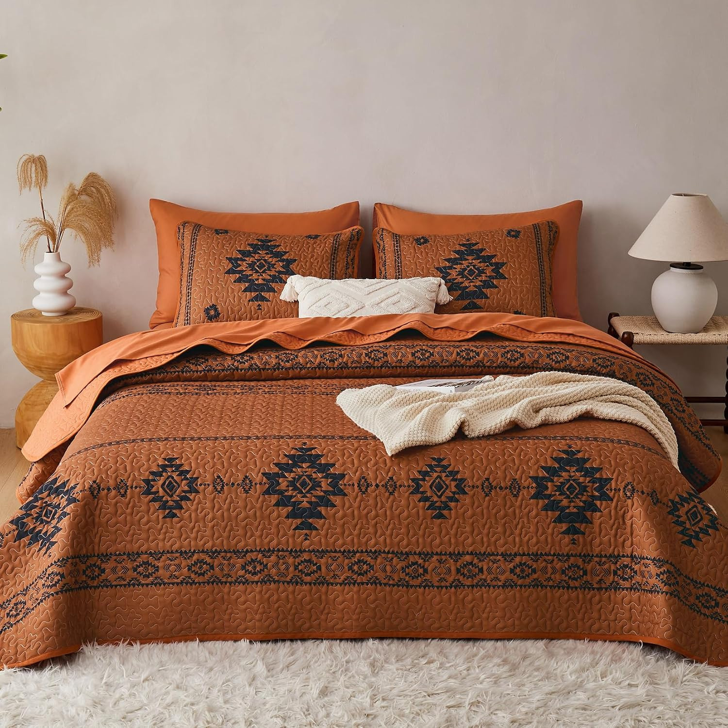 - Western Quilt Set, Southwestern Aztec Country Tribal Native American Rustic Ra