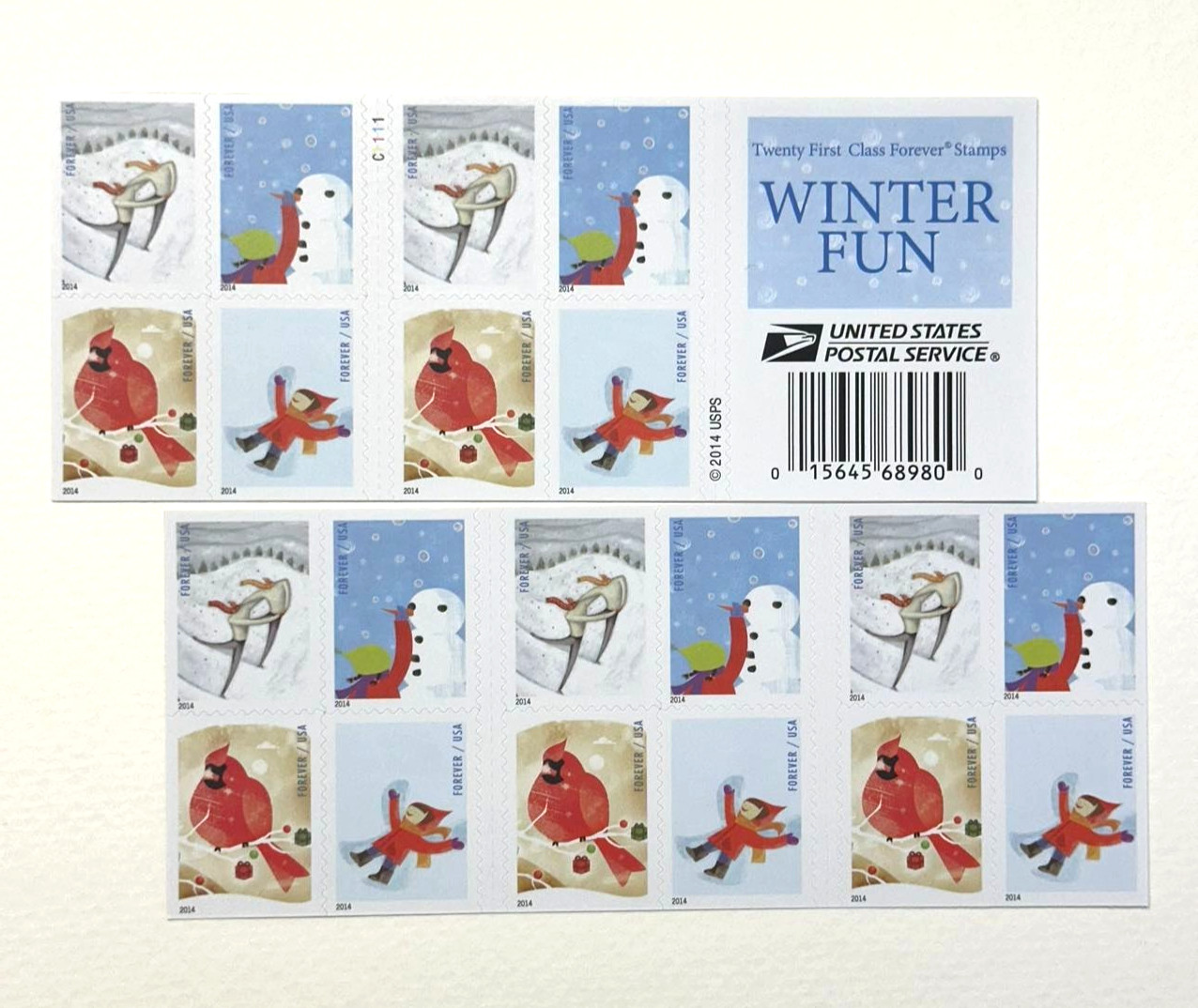 Vintage Pane of 20 Winter Fun Stamps First Class For Holidays Scott #4937-40