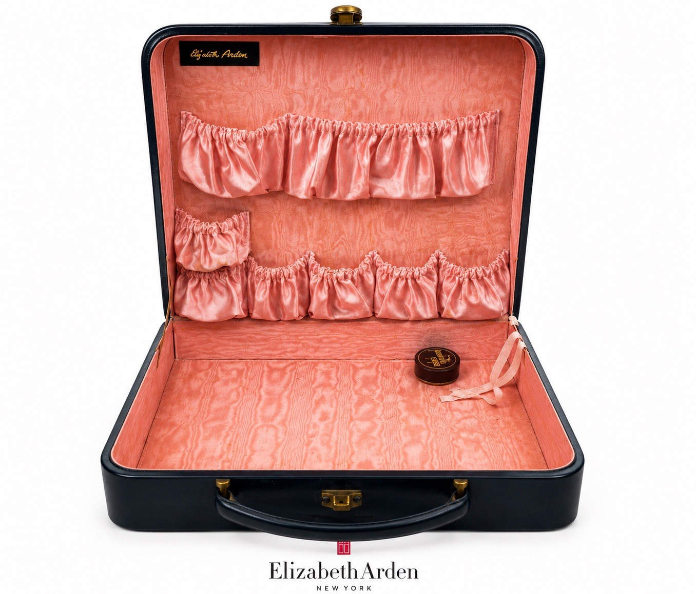 Elisabeth Arden Vintage 1950s-1960s Beauty Bag Genuine Leather Blue Moiré